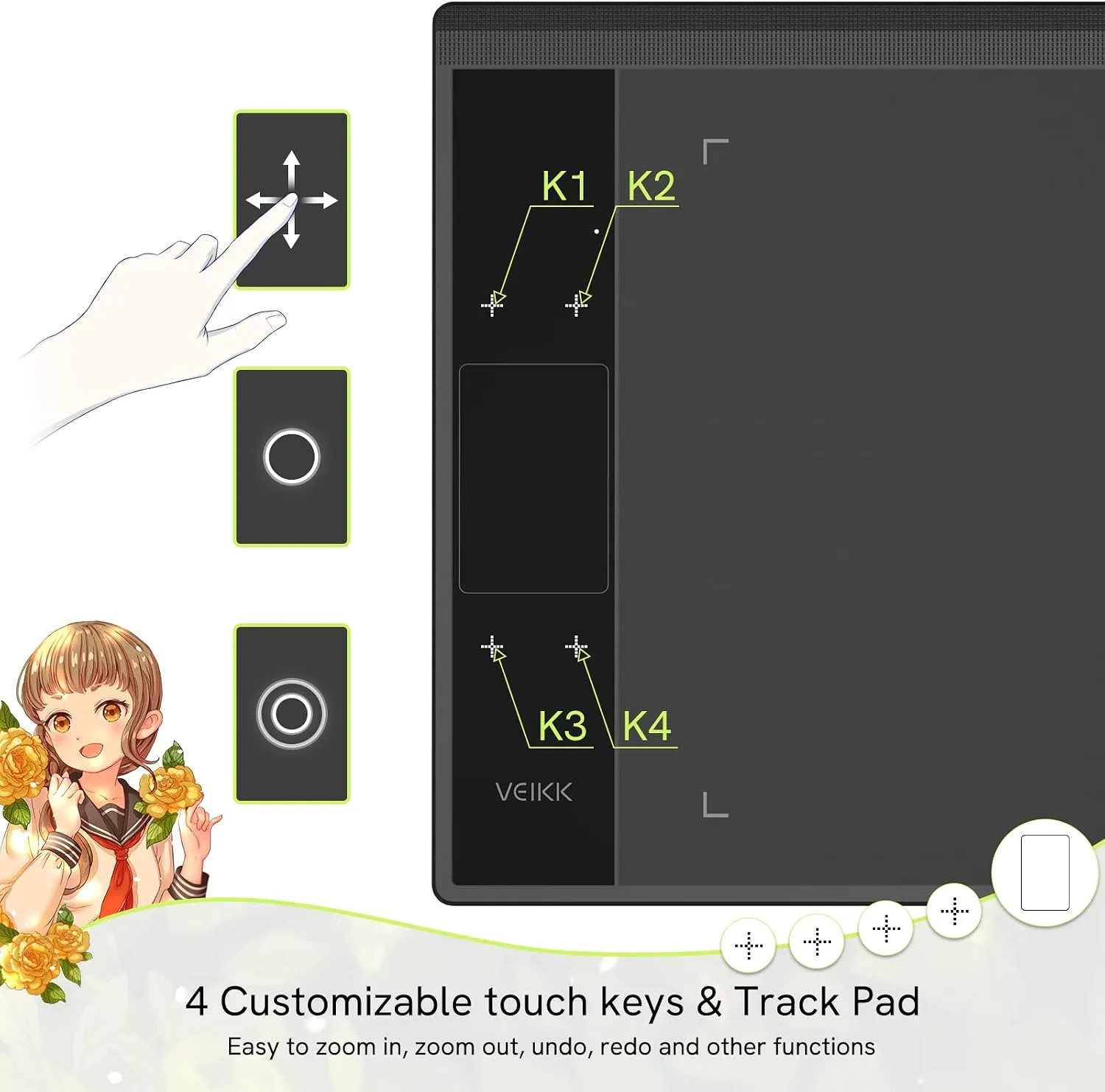 VEIKK A30 Graphic Drawing Pad Pen Tablet with 4 Touch Keys 1 Touch Panel
