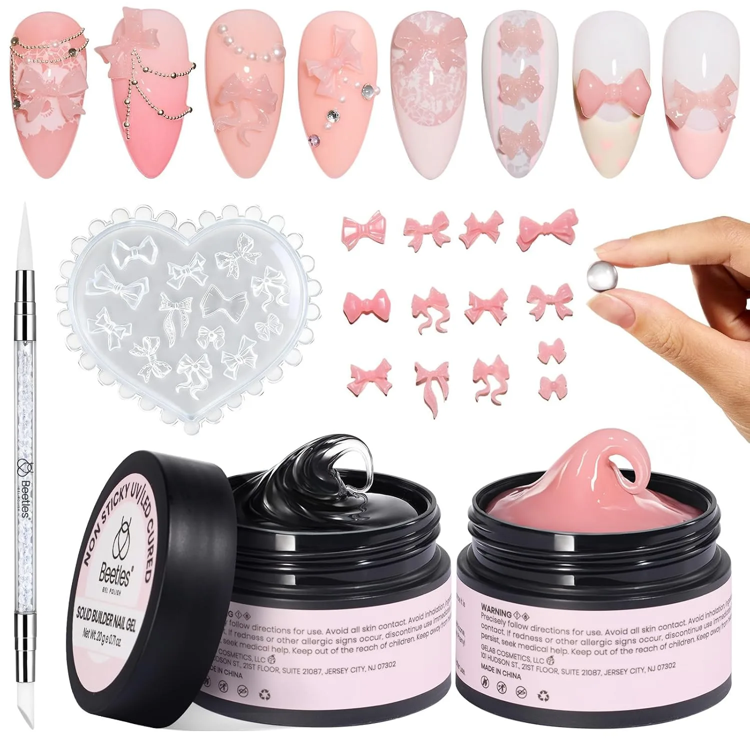 Kit de Gel para Uñas 3D Beetles Ballet Whisper 20g Clear y Pink con Molde y Lápiz