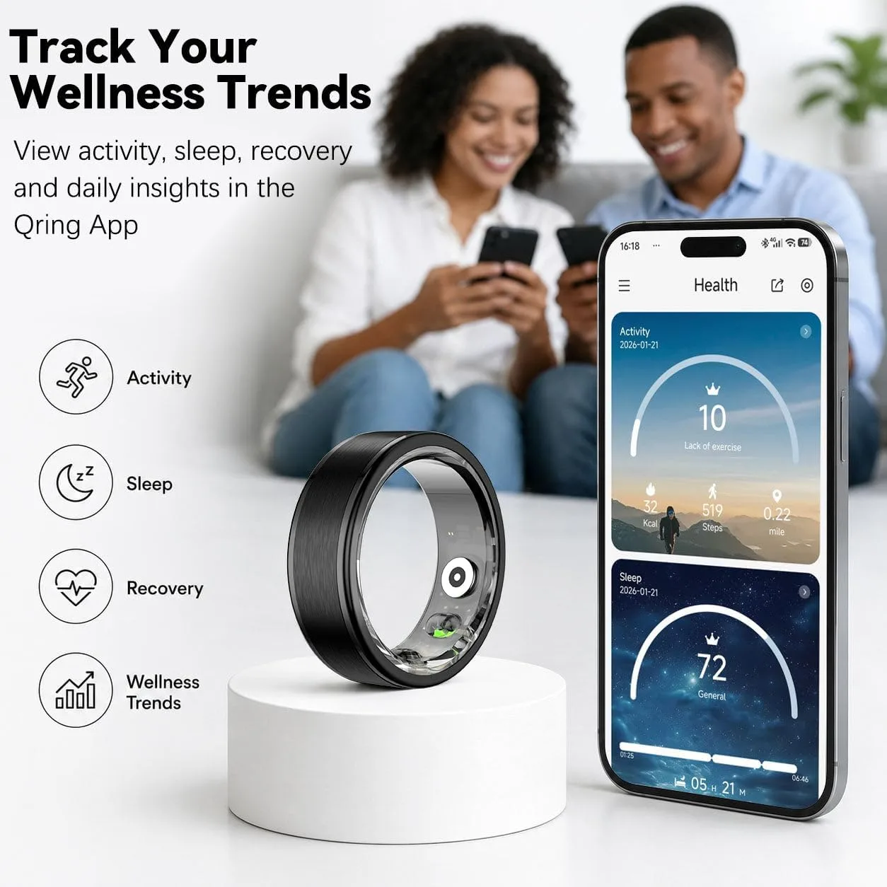 Smart Ring for Women and Men, Fitness & Sleep Tracker, Black 10