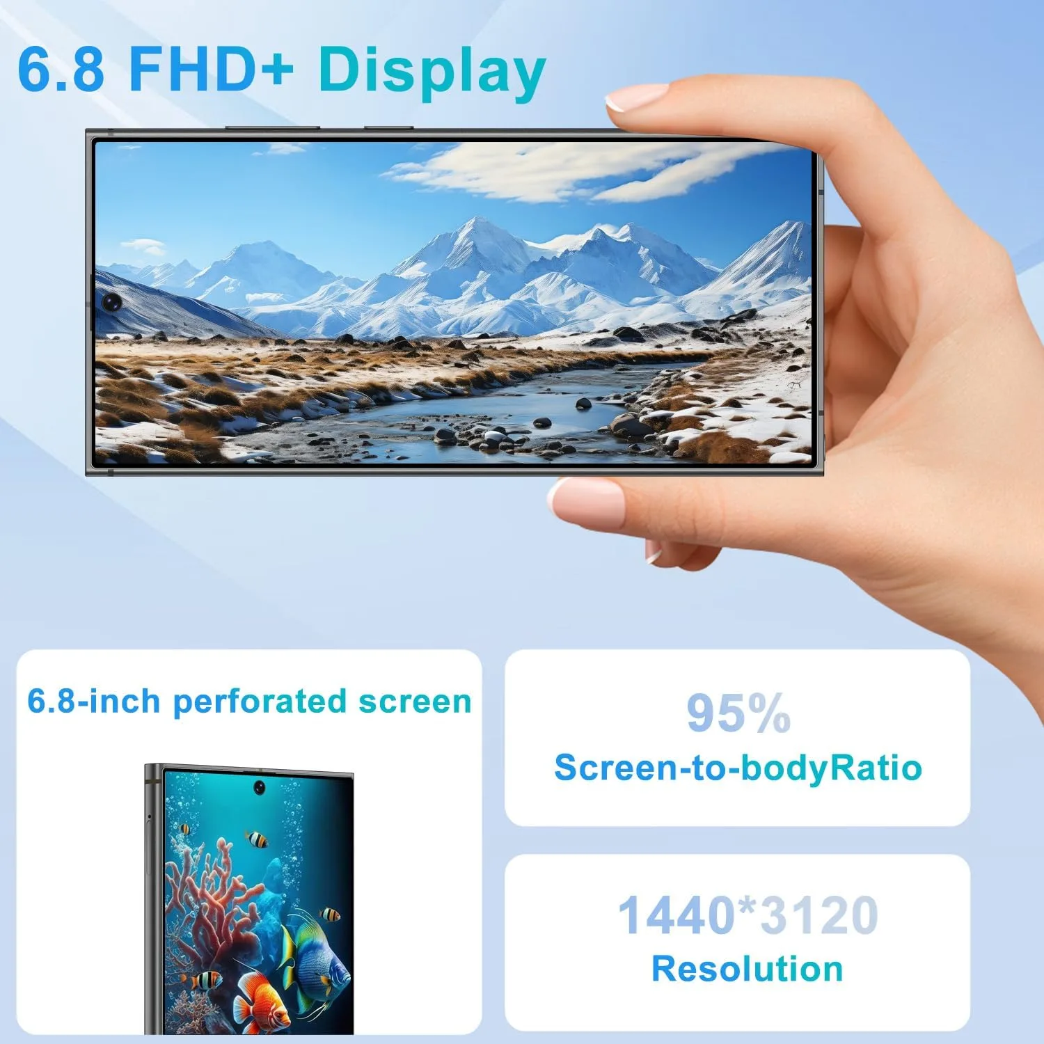 Unlocked Cell Phones Smartphone Android 13 Phones 8+256GB/6.8" HD Screen/Dual SIM/108MP+48MP Camera/6800 mAh/Built-in Pen (Blue)