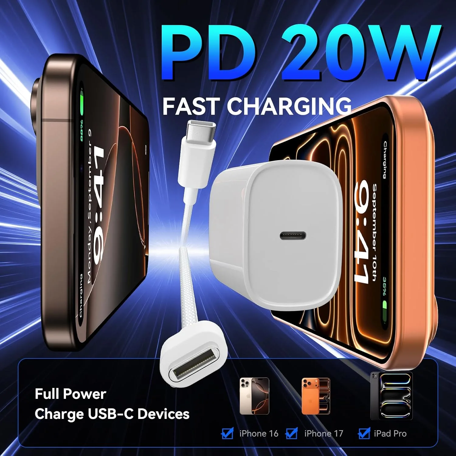iPhone 18 17 16 Pro Max Charger Fast Charging, 20W iPhone Duo USB C Charger