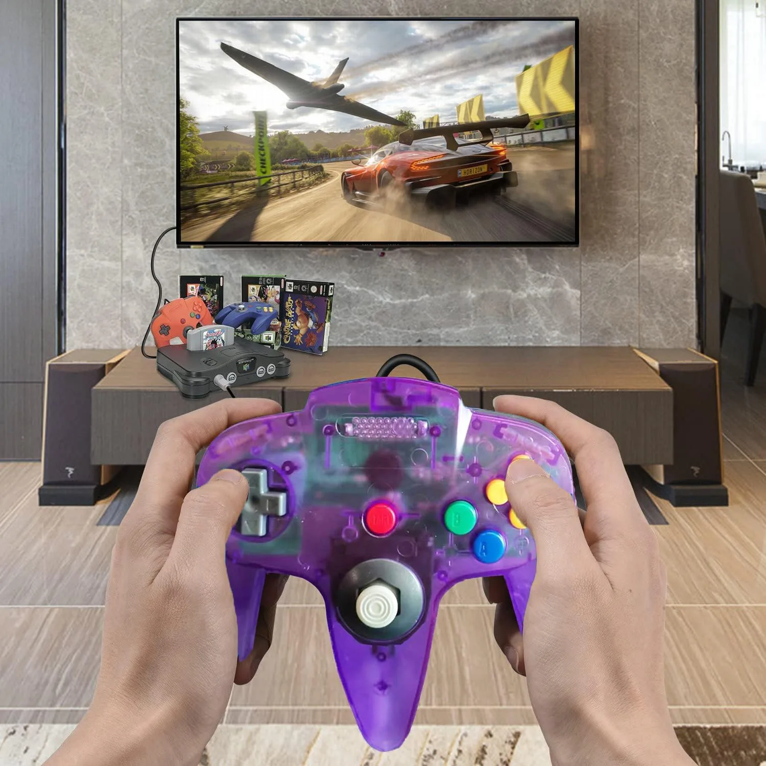 ZeroStory Classic N64 Controller, Wired N64 Controller Upgraded Joystick for N64 Video Game Console (Transparent Red and Transparent Purple)