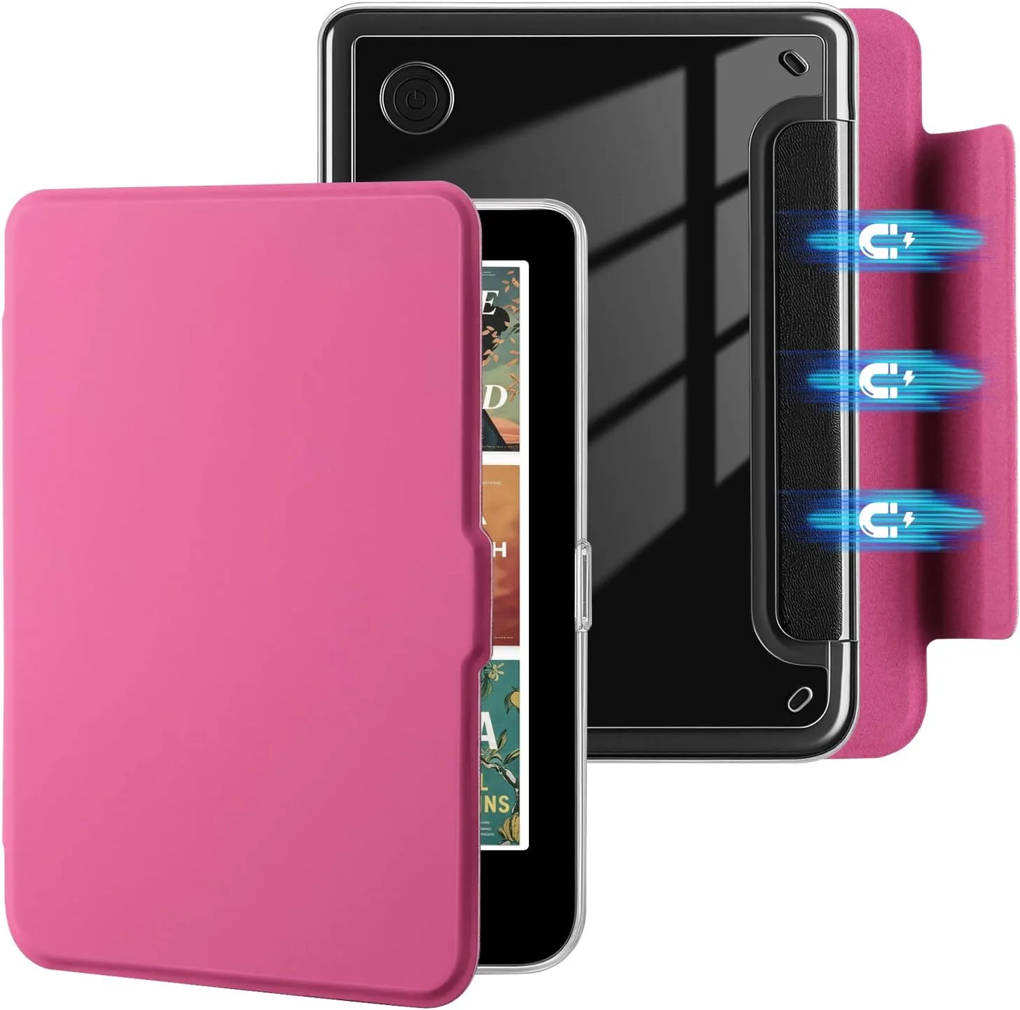 E NET-CASE Detachable Magnetic Case for 6" Kobo Clara Colour (2024) /Clara BW(2024) /2E(2022) eReader,Ultra Clear Back丨Easy to Detach & Attach丨Auto Sleep/Wake (Raspberry)