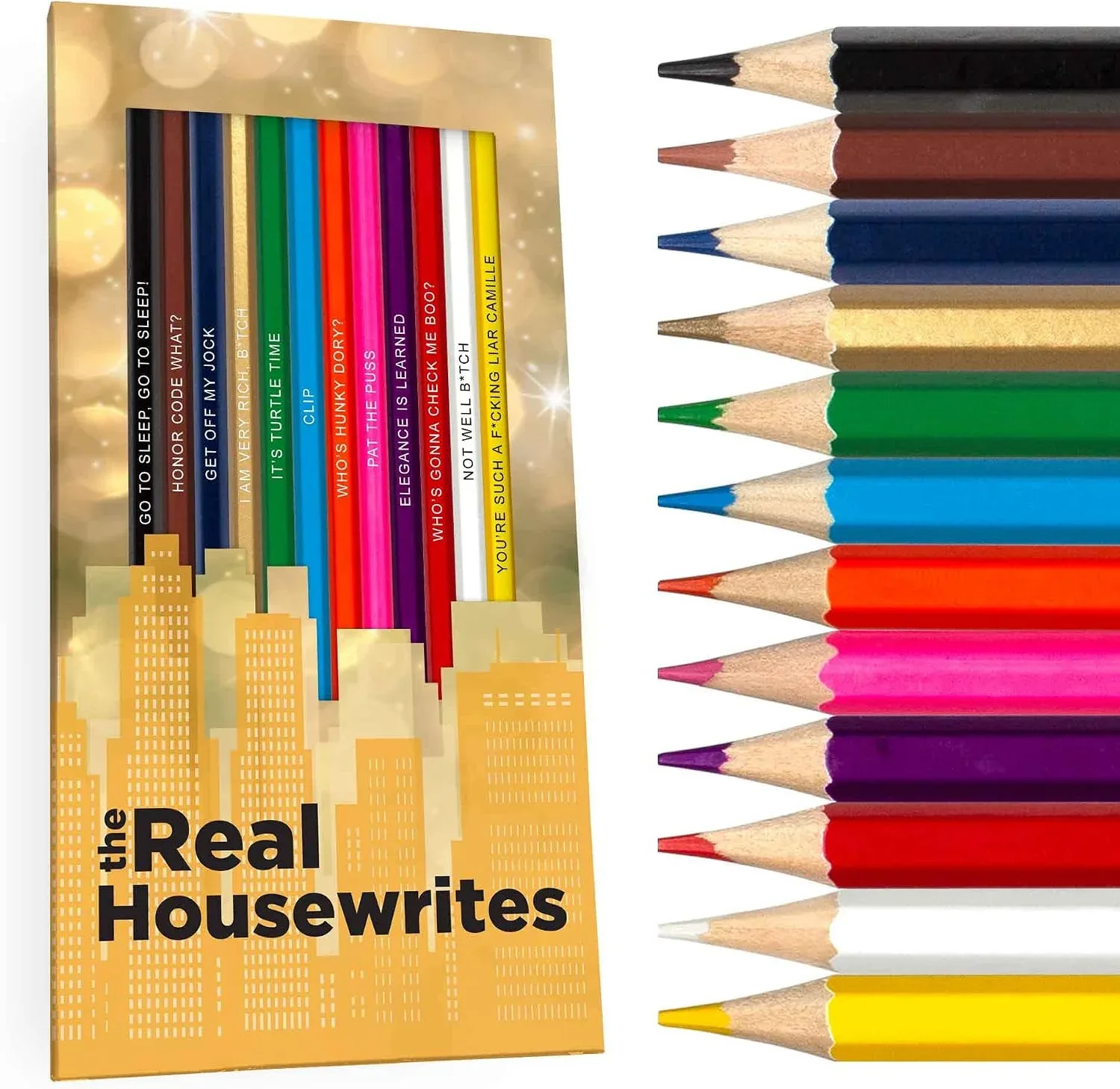 Pun Labs Glam Writes Colored Pencils, 12 Foil-Stamped Gift Set