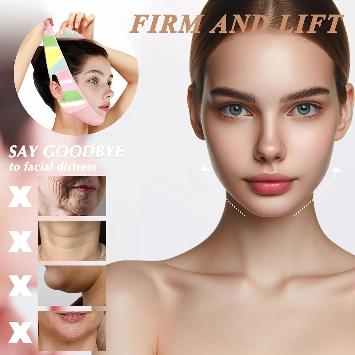 Reusable V Line Lifting Mask with Chin Strap for Sleeping, V Shaped Face Mask for Sagging, Jawline Shaper(Colorful)