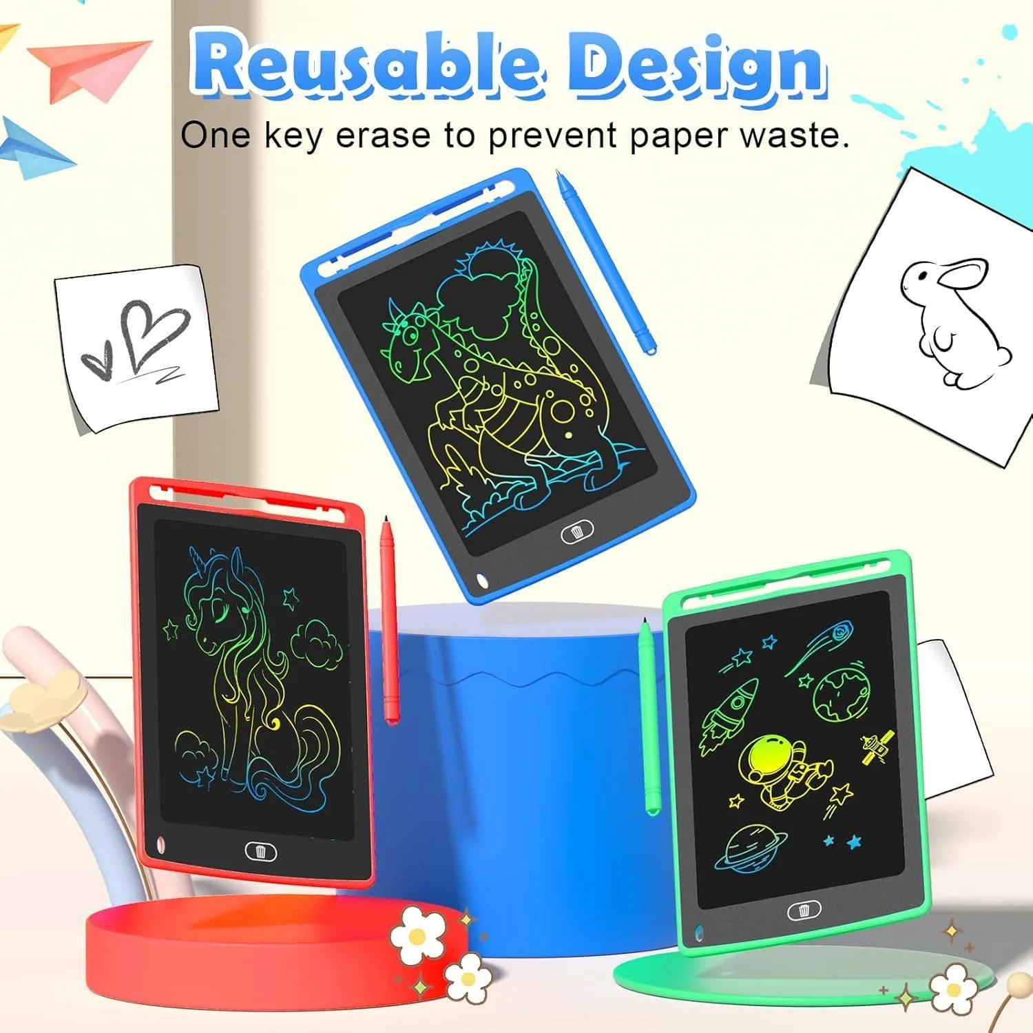 Party Favor 12 Pack LCD Writing Tablet for Kids, 8.5 Inch Colorful Drawing Doodle Board, Erasable Doodle Pad for Toddlers, Educational Learning Toys Birthday Gifts for Boys Girls Age 3 4 5 6 7 8