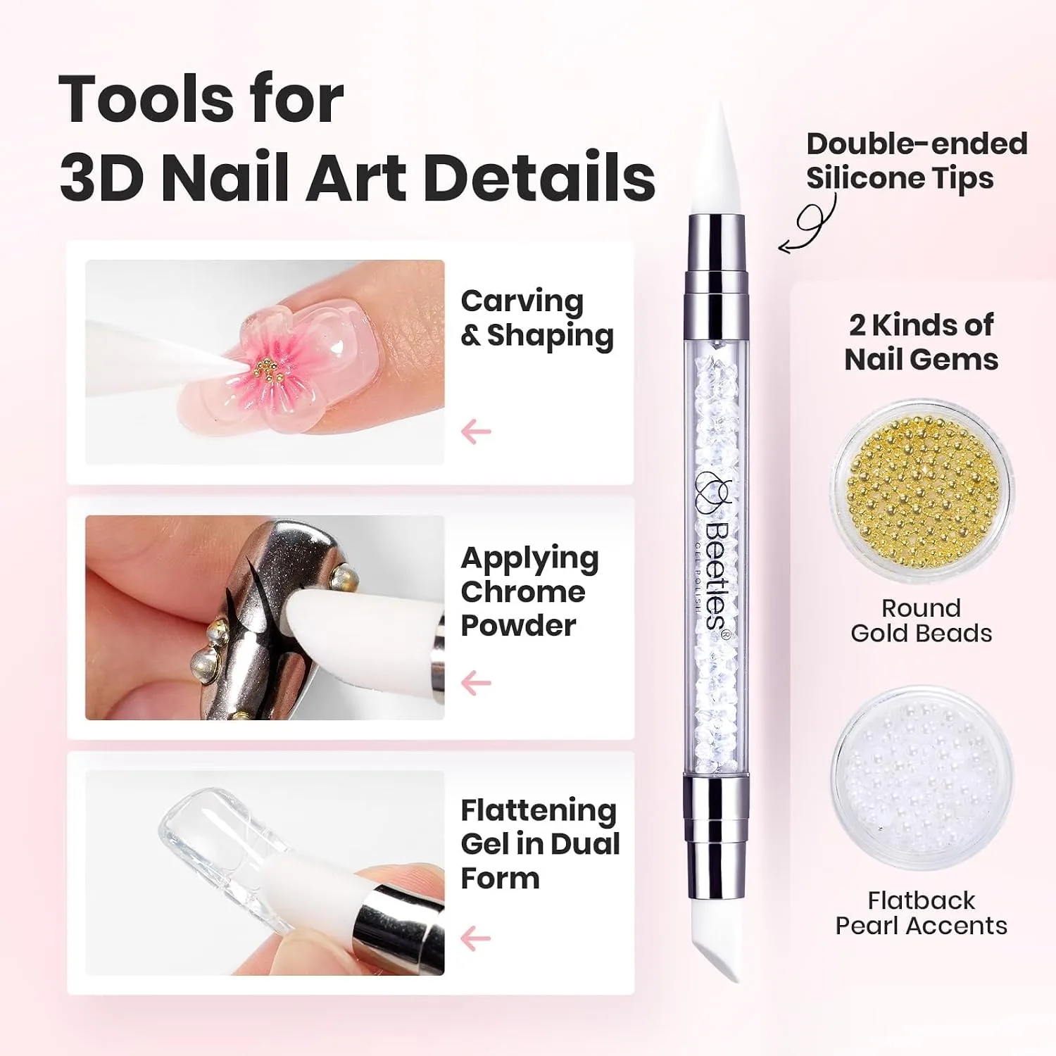 Beetles 3D Sculpting Gel for Nail Art Clear & White, 2 Pcs 3D Gel Nail Art