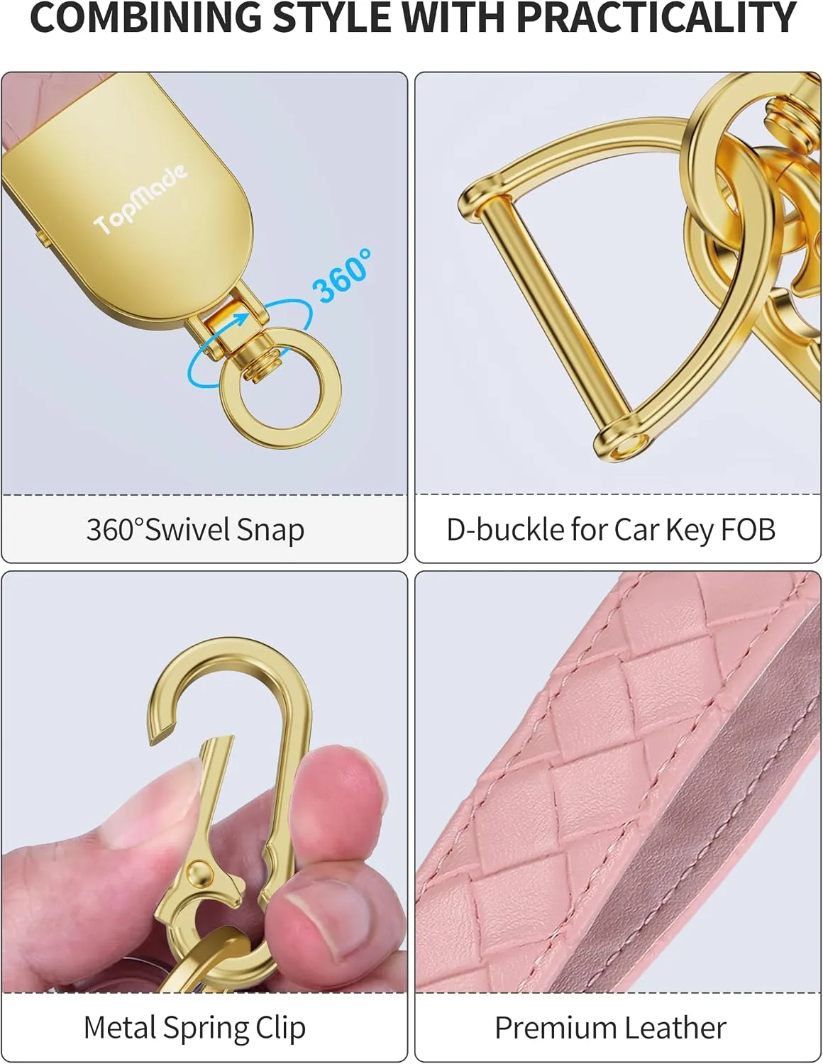 Smart Keychain Tracker (iOS & Android), Car Key Chains Finder, Pink & Gold