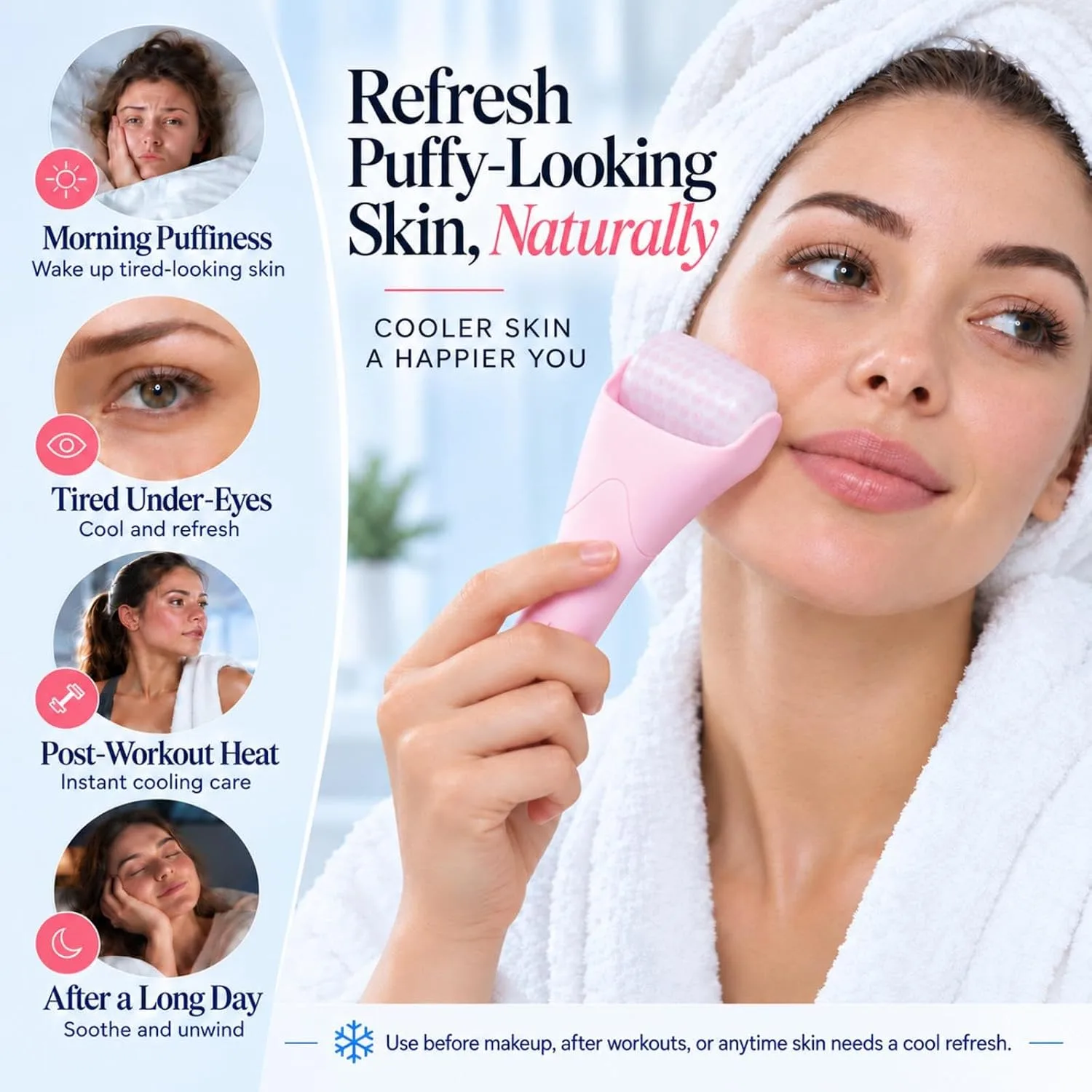 HOOPLE Ice Roller for Face & Gua Sha Set, Depuffing Pink Ice Face Roller