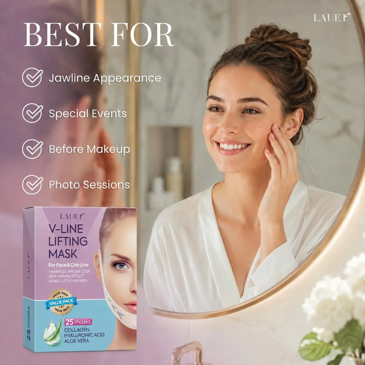 LAUER COSMETIC V Shaped Hydrogel Chin Mask with Collagen, 25 Count