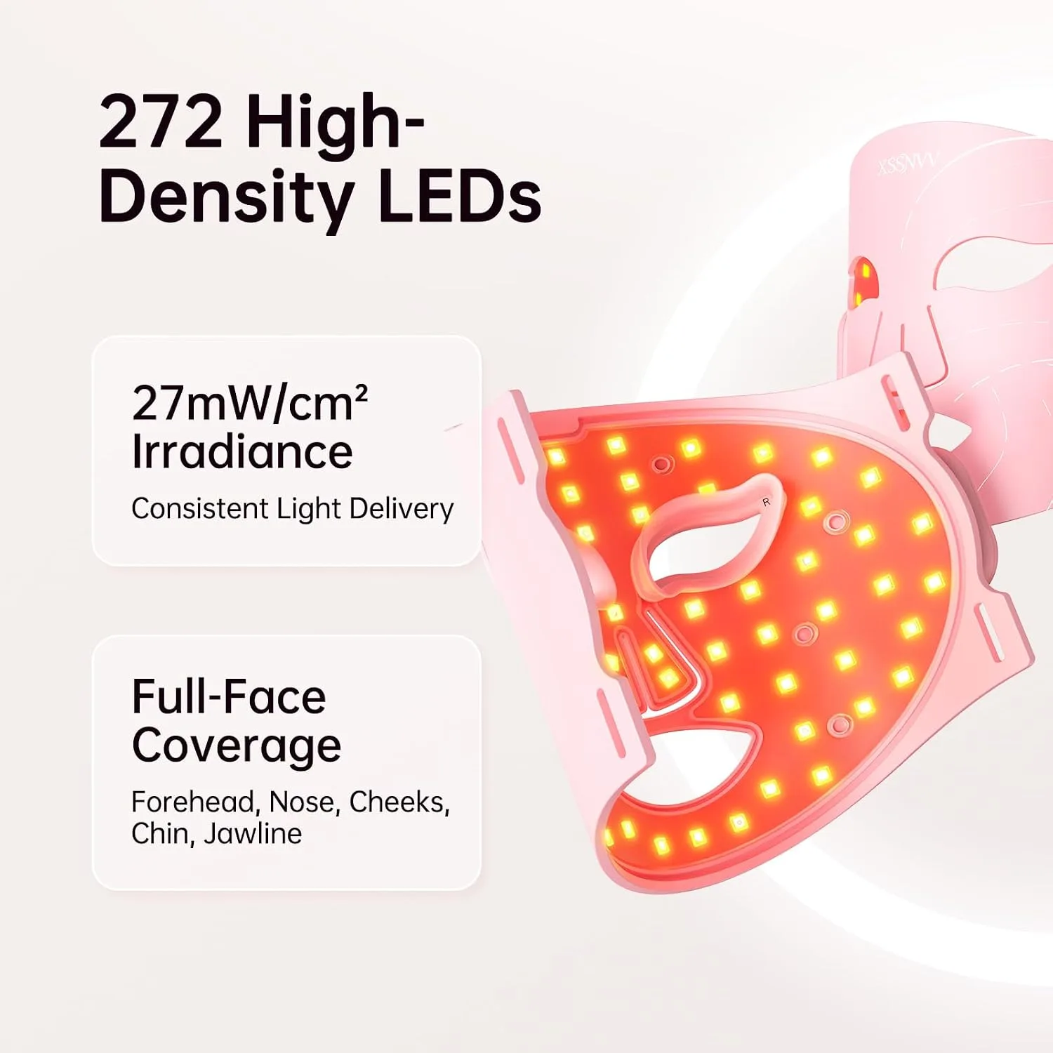 Red Light Therapy Mask for Face, Wireless LED Face Mask, 272 LEDs (Pink)