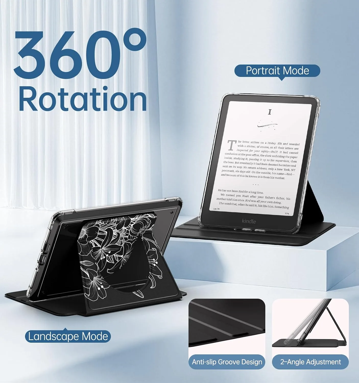 MoKo 360°Rotating Detachable Case for 7" eBook Reader, Line Flower