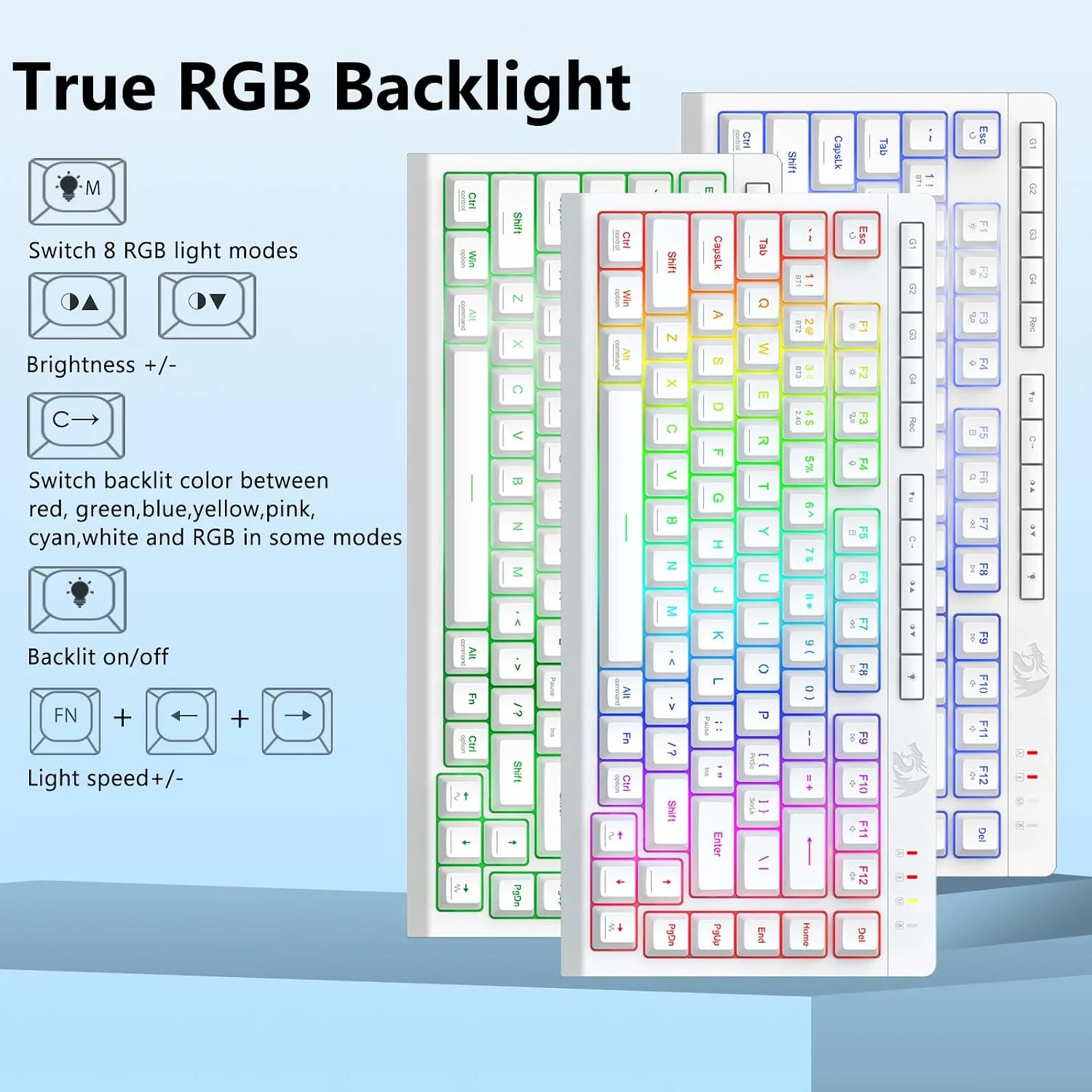 Redragon Wireless Gaming Keyboard, Portable 75% Compact,RGB Backlit, White