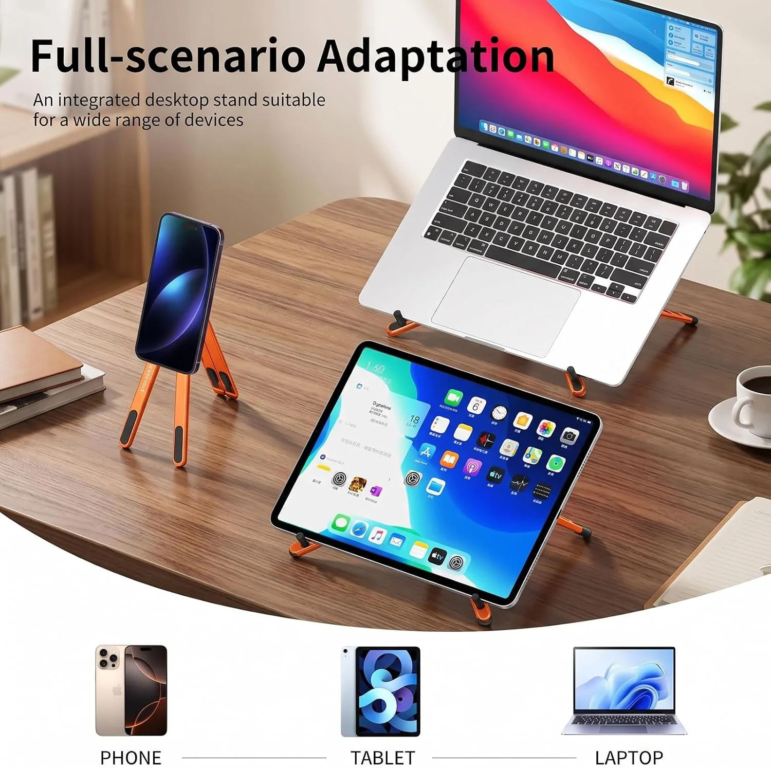 Laptop Cooling Stand with Dual RGB Fans, 7-Level Adjustable Height, Aluminum Ergonomic Laptop Cooler for 11-17'' Notebook (Orange - Magnetic)