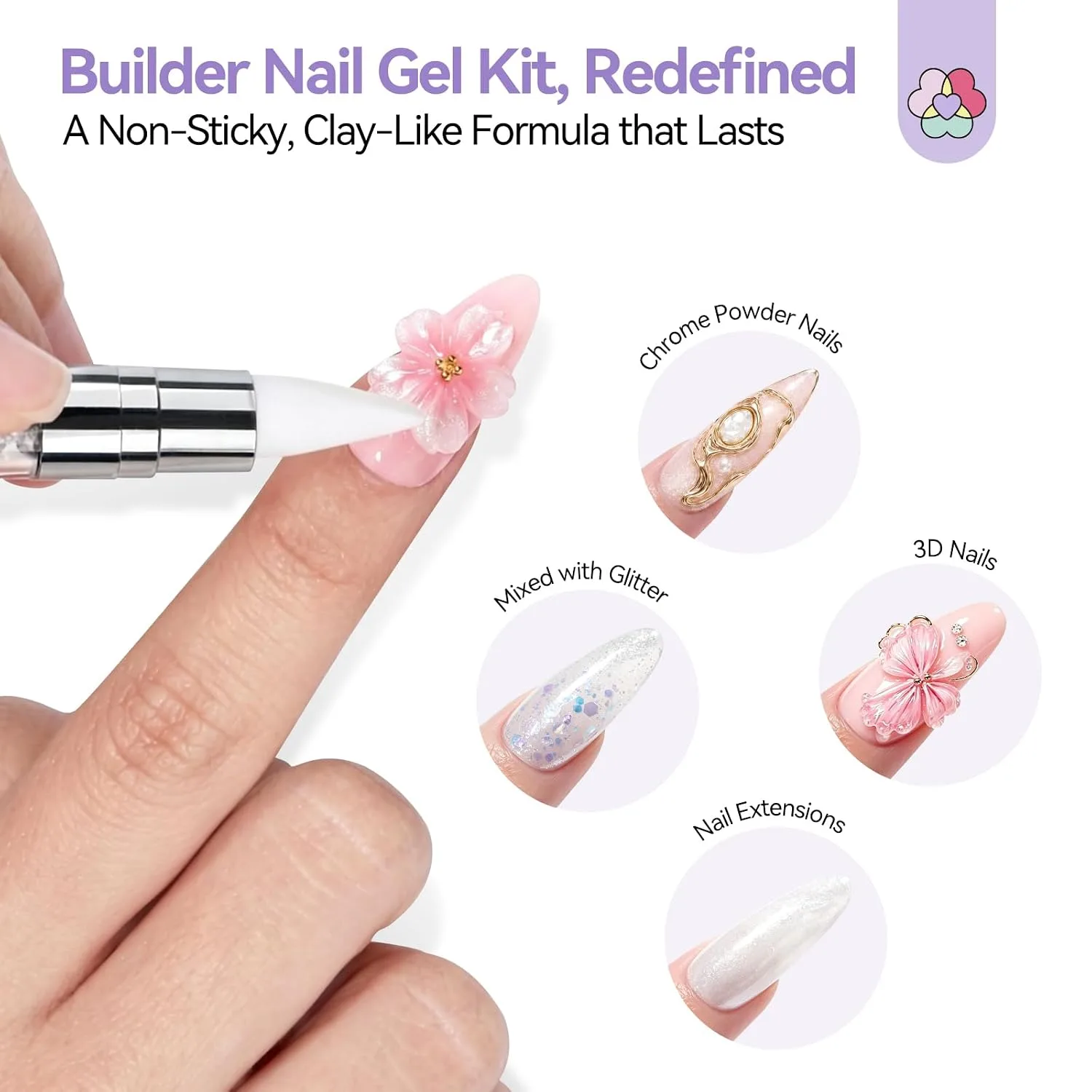 SAVILAND Non-Sticky Solid Builder Nail Gel, Satin Milk White 3D Gel, 2.02oz