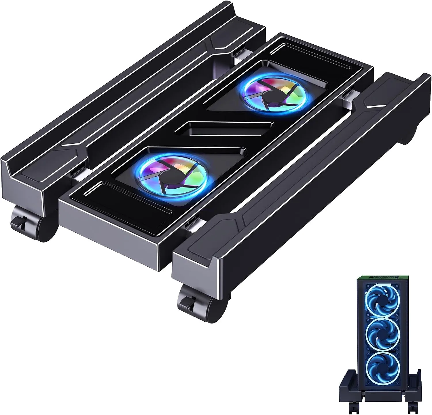 Adjustable PC Tower Stand with Cooling Fans, Fits Most PC