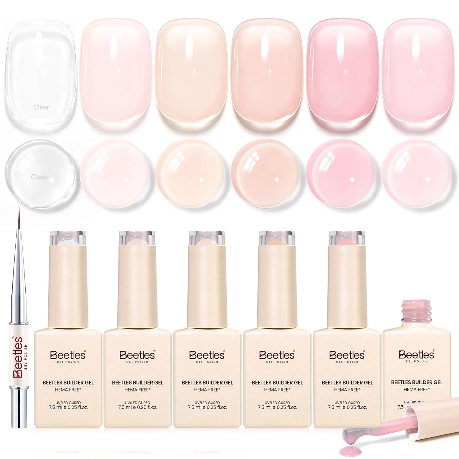 Gel Constructor Beetles Nude & Rosa 6 Colores con Pincel