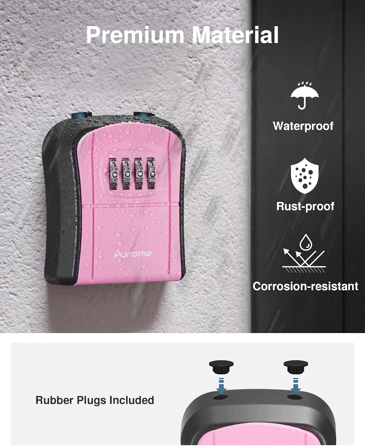 Puroma Key Lock Box Outdoor 4 Digit Code Combination Lockbox House, 1 Pink