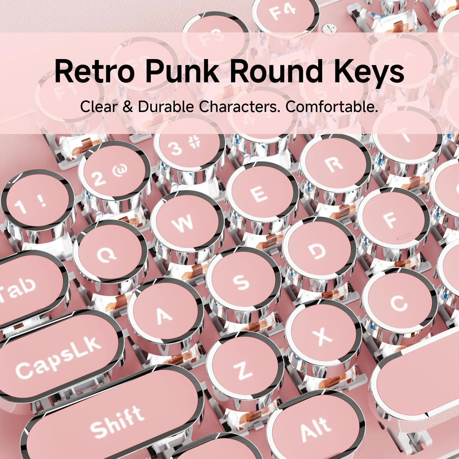 Wired Typewriter Style Mechanical Keyboard with White Backlit, Cute-Pink