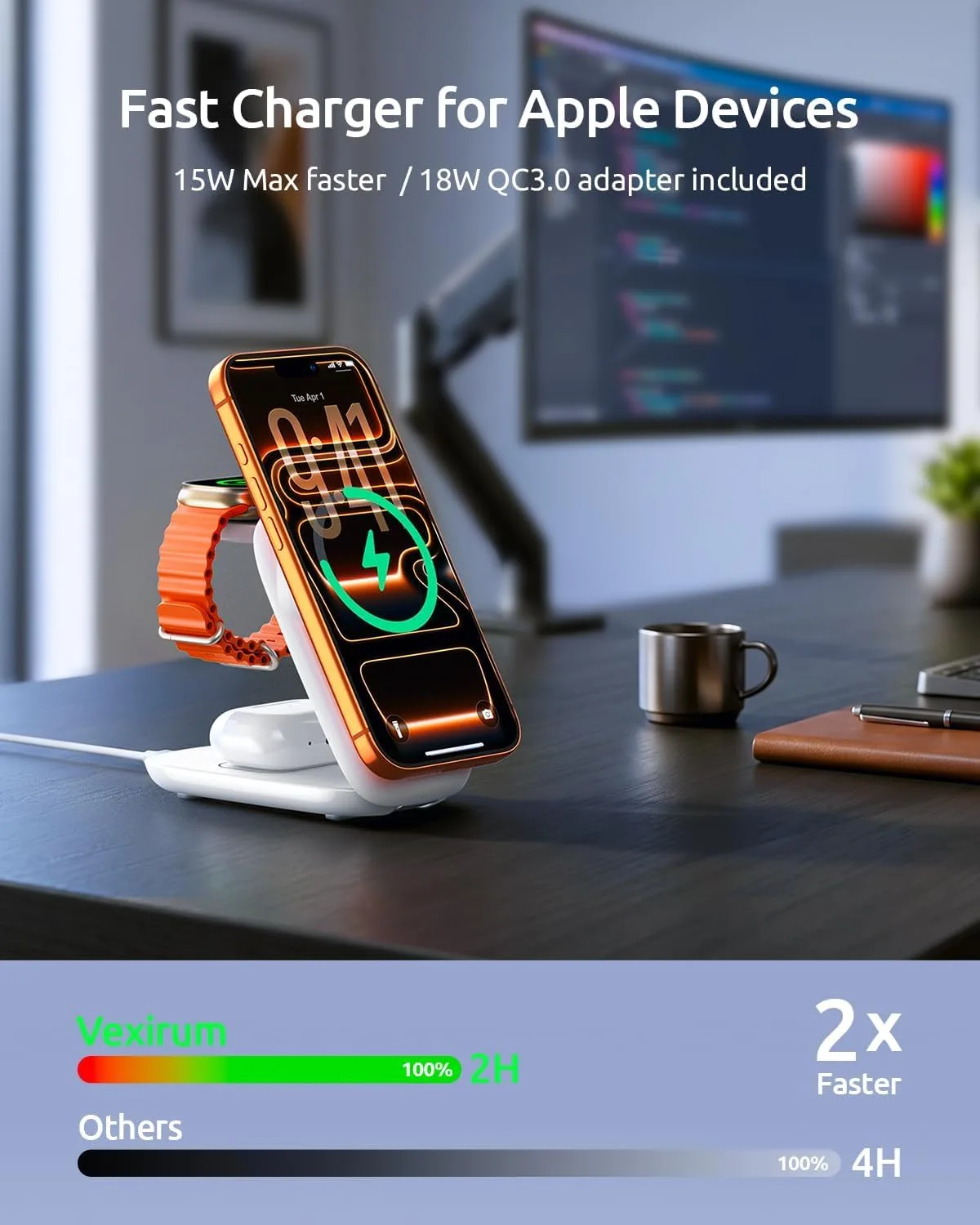3 in 1 Charging Station, Foldable Magnetic Travel Wireless Charger