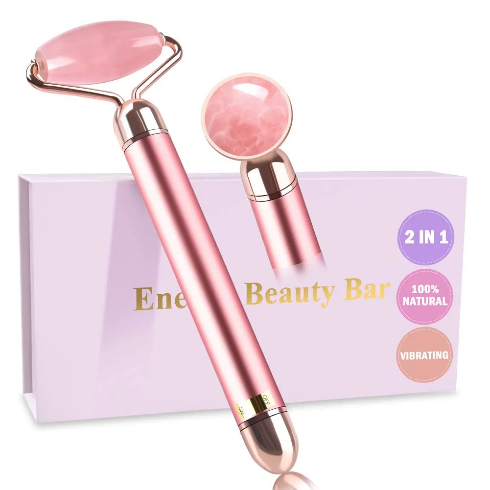 Upgrade 2 in 1 Vibrating Jade Facial Massager Roller for Face