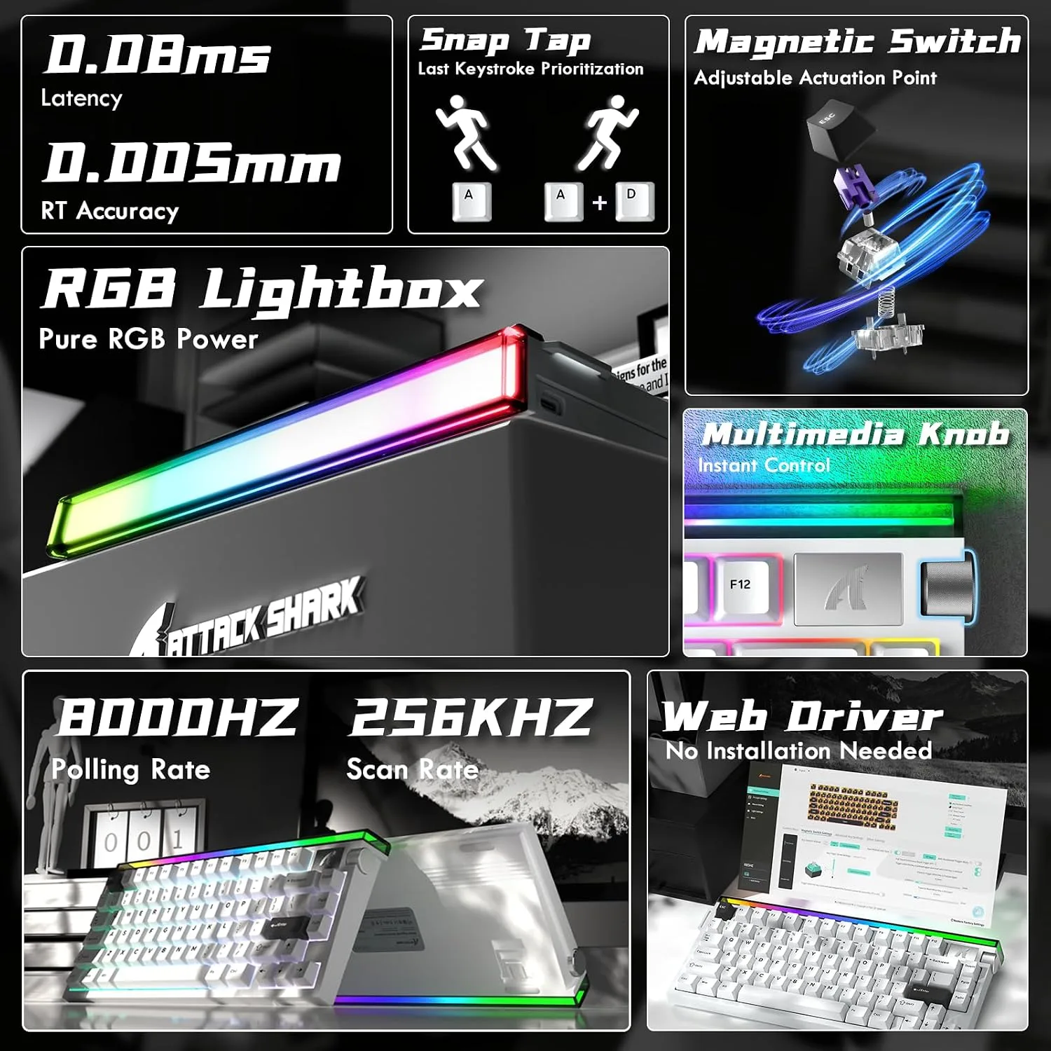 ATTACK SHARK R85 HE Wired 75% RT Mechanical RGB Gaming Keyboard-Star White