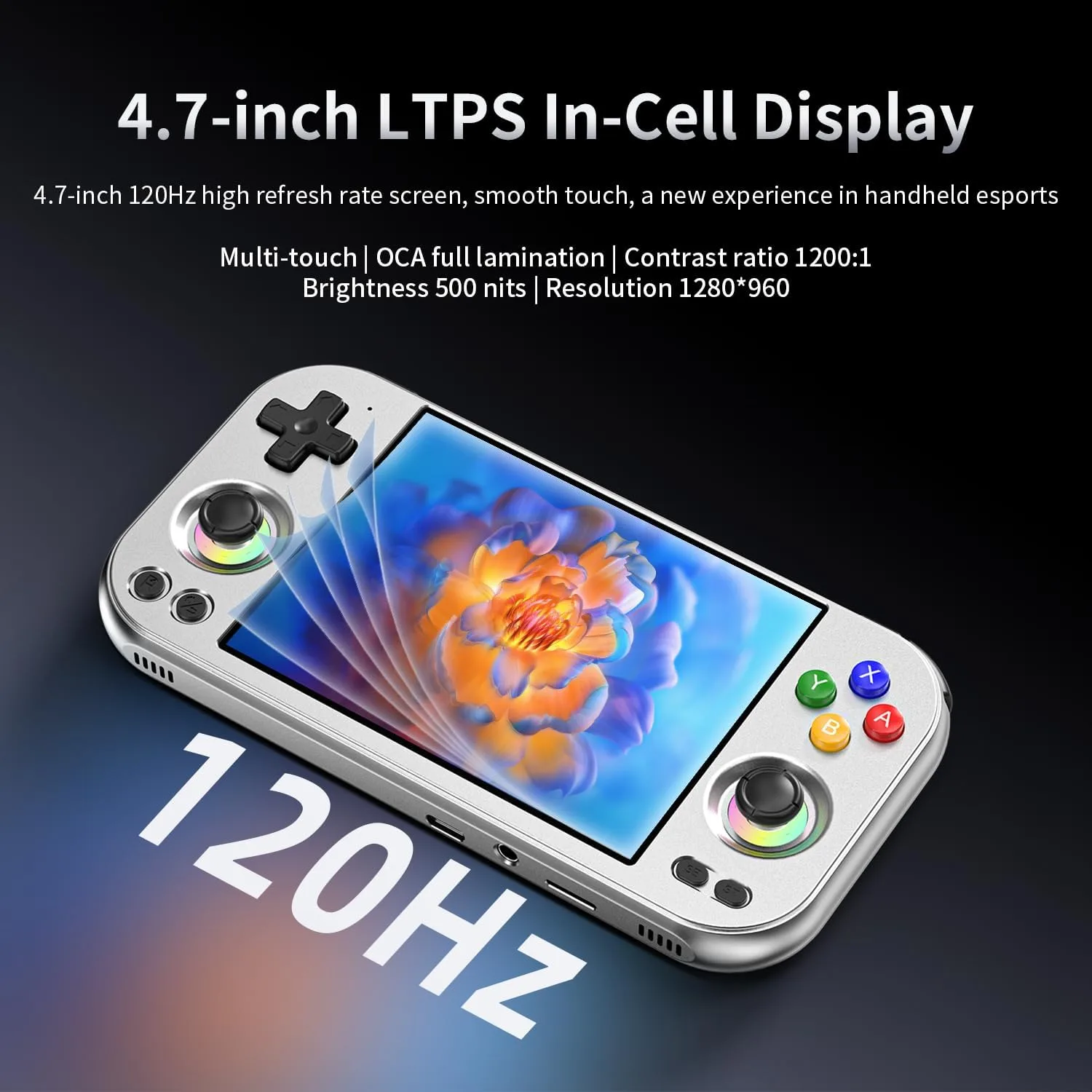 RG477M Retro Handheld Game Console , Aluminum Alloy CNC Dimensity 8300 Android14 System 4.7-inch Touch Handheld Game Console WiFi/Bluetooth Hall Joystick RGB Light 5300mah