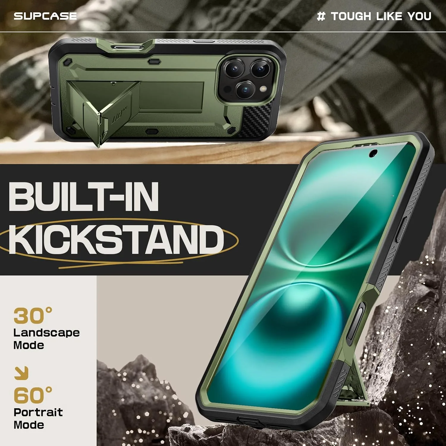 SUPCASE for iPhone 16 Pro Max Case with Screen Protector & Stand, Green