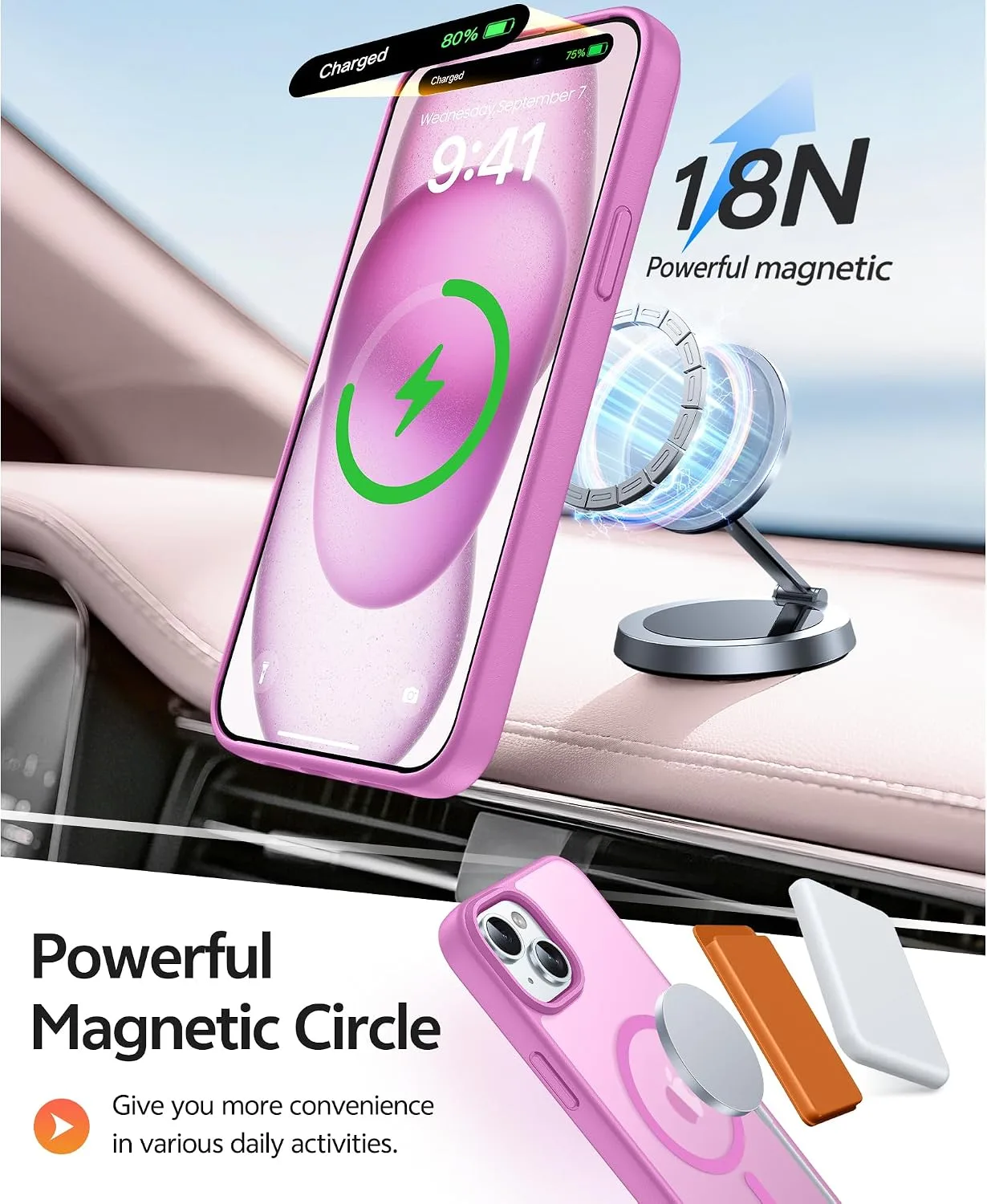FNTCASE for iPhone 15/14/13 Case, Fit for Magsafe, Pink