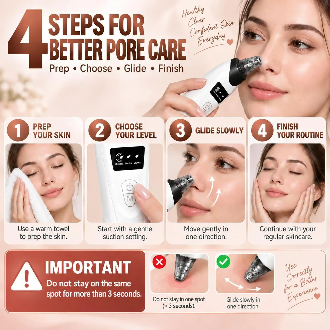 Pore Vacuum Blackhead Remover, 3 Suction Levels, 5 Heads，Black