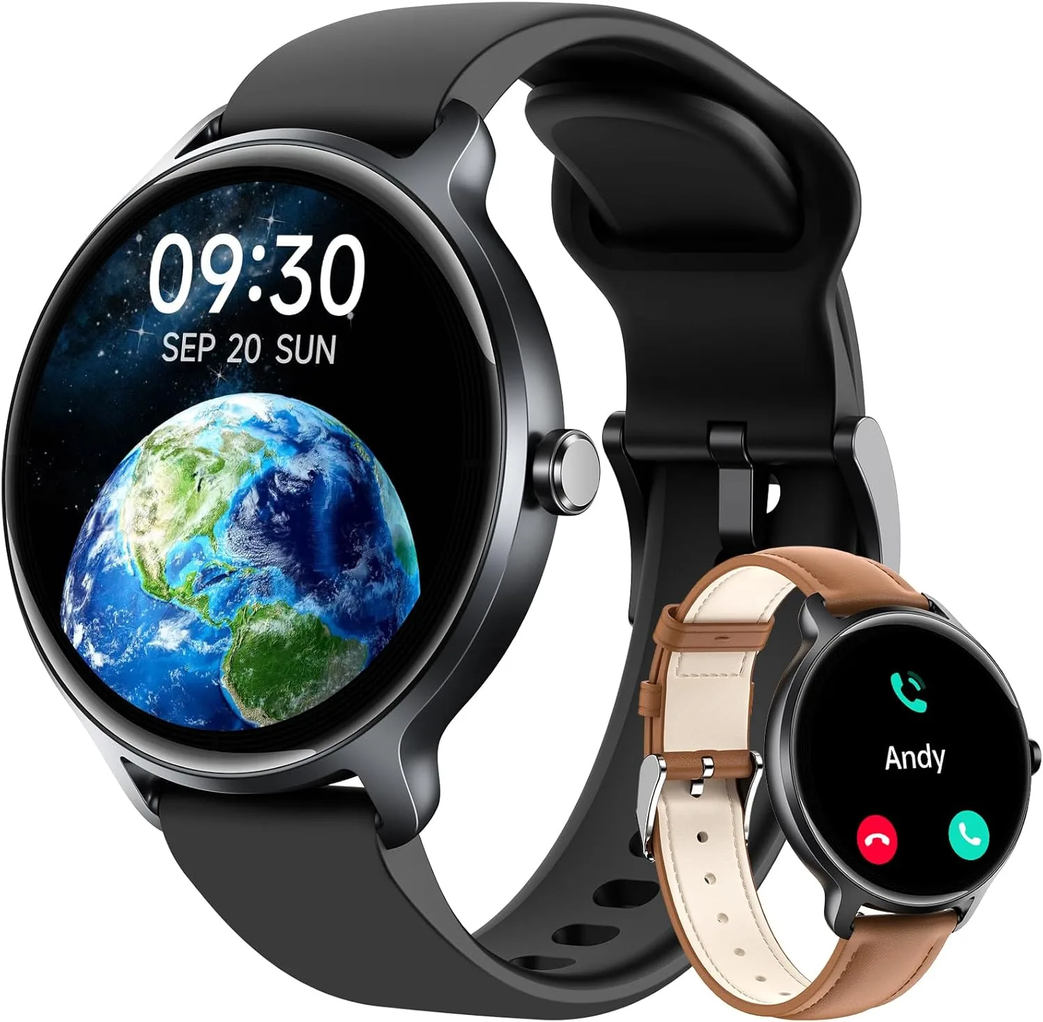 Smart Watch for Women Men, 1.27" HD AMOLED Stylish Smartwatch (Answer/Call) for iPhone/Android/Samsung, Fitness Tracker with 120+ Sport Modes, Heart Rate/Sleep/Health Monitor, IP68 Waterproof, 2 Bands