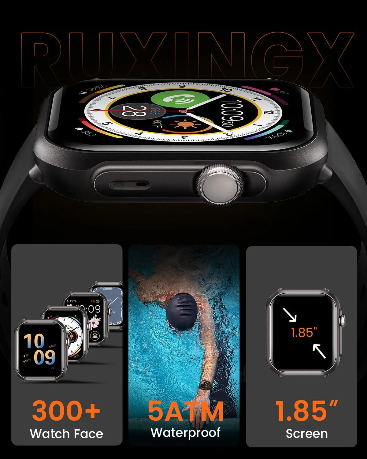 Smart Watches for Women Men,1.85" HD Smartwatch Fitness Trackers, 2 Bands