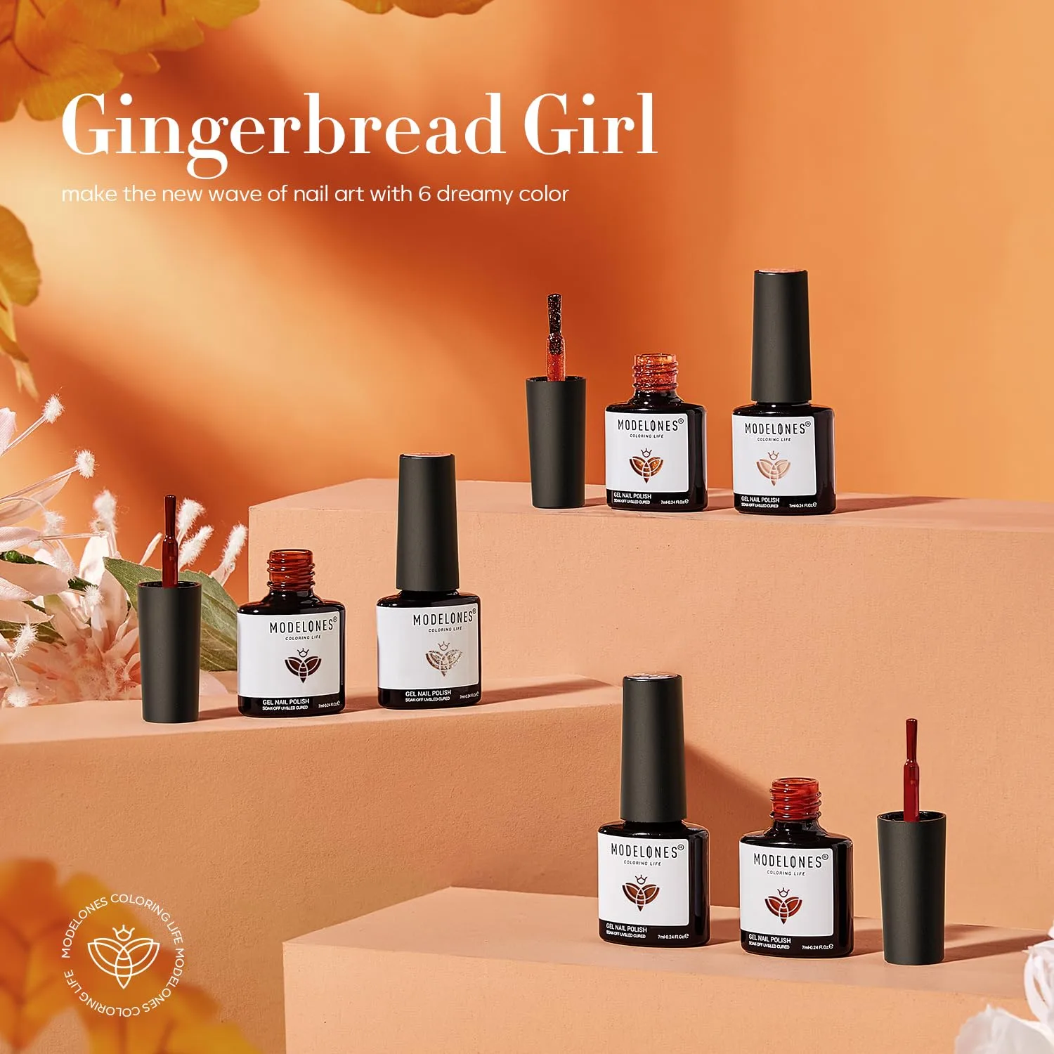 modelones Gel Nail Polish Set Glitter Nude 6Colors Burgundy Brown Caramel
