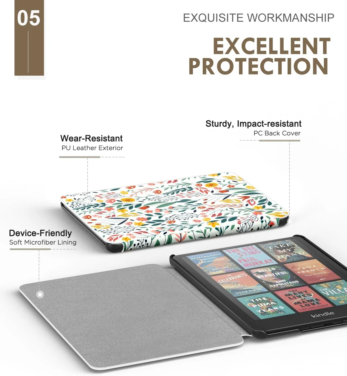 Moko Magnetic Case for 7" Kindle Paperwhite 12th Gen 2024/Colorsoft,Flowers