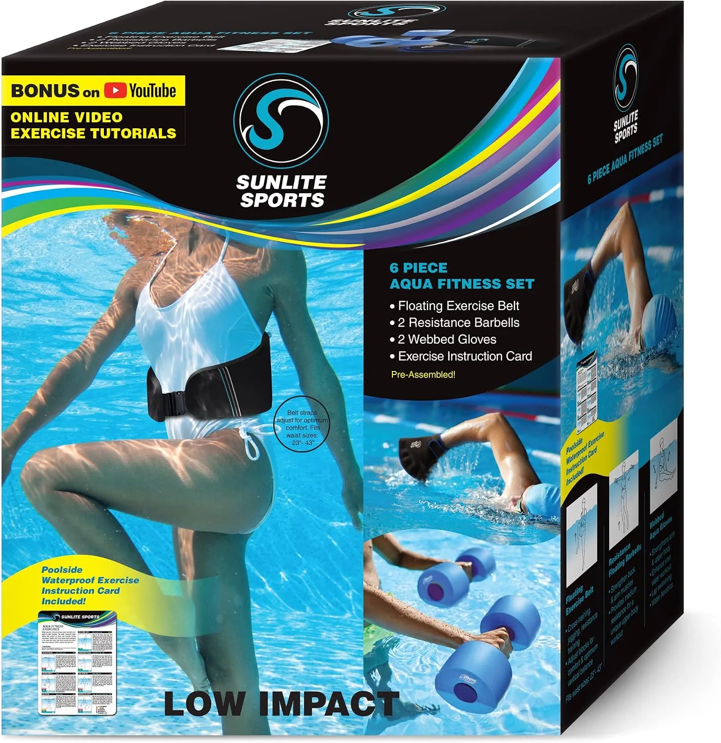 Sunlite Sports Water Workout Combo Set, High Density Water Weights for Pool Exercise, Dumbell, Swim Belt, Aerobics Equipment, Aqua Jogger Belt, Pool Fitness, Aqua Therapy & Exercise