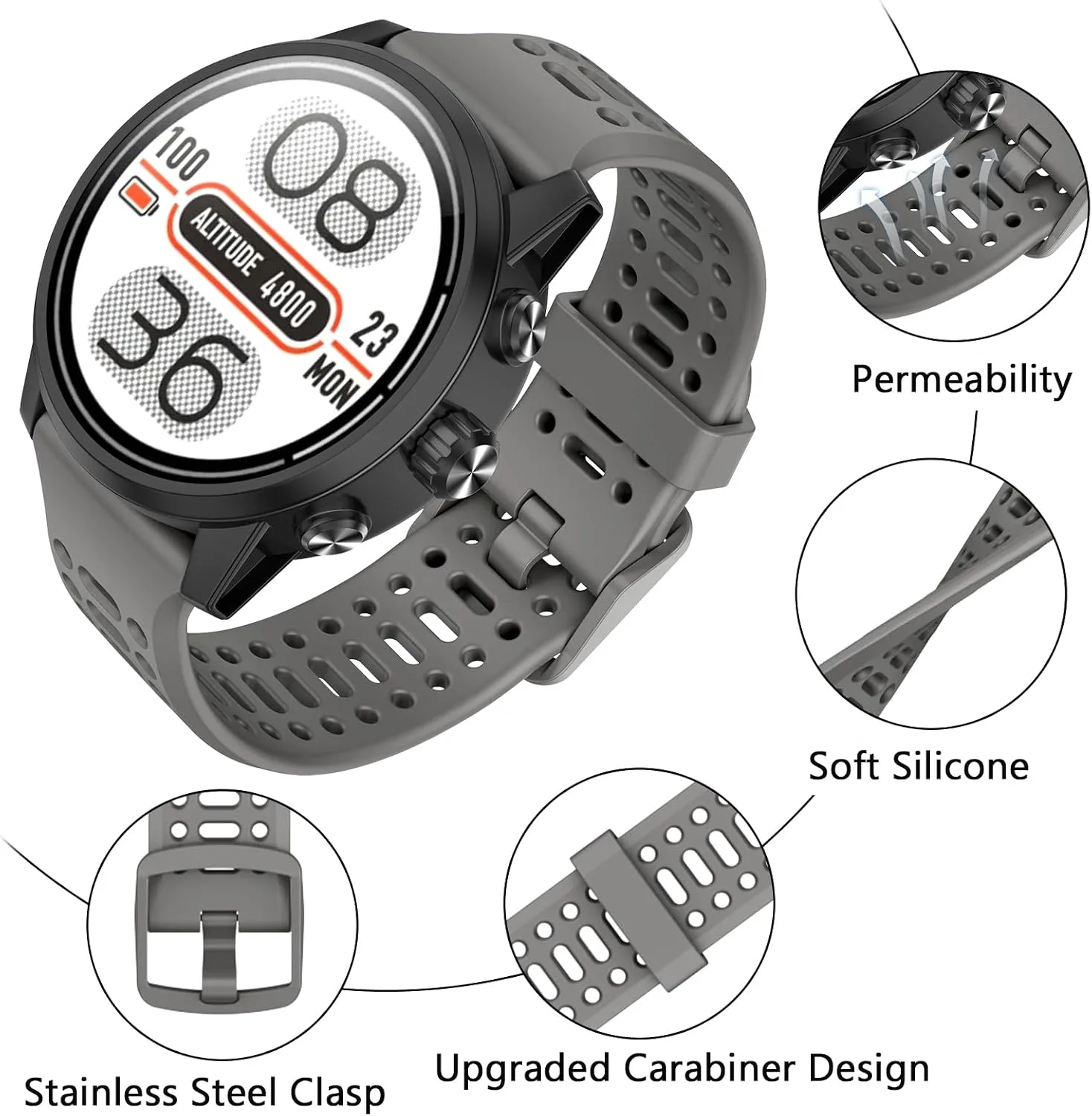 Compatible with Coros Pace 2 Watch Band, 20mm Quick Release Sports Silicone Watch Band Breathable Wristband Strap Women Men Strap for COROS APEX 2/APEX 42mm