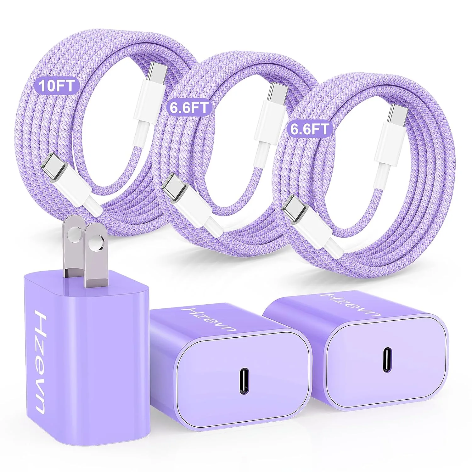 20W USB C Fast Charging for iPhone 17 Air/16/15 Pro Max,3Pack Colorful Mixed Charger Block with Braided Long USB C to C Cables (6/6/10ft) Compatible with iPhone16/15 Pro/15 Plus/iPad Pro