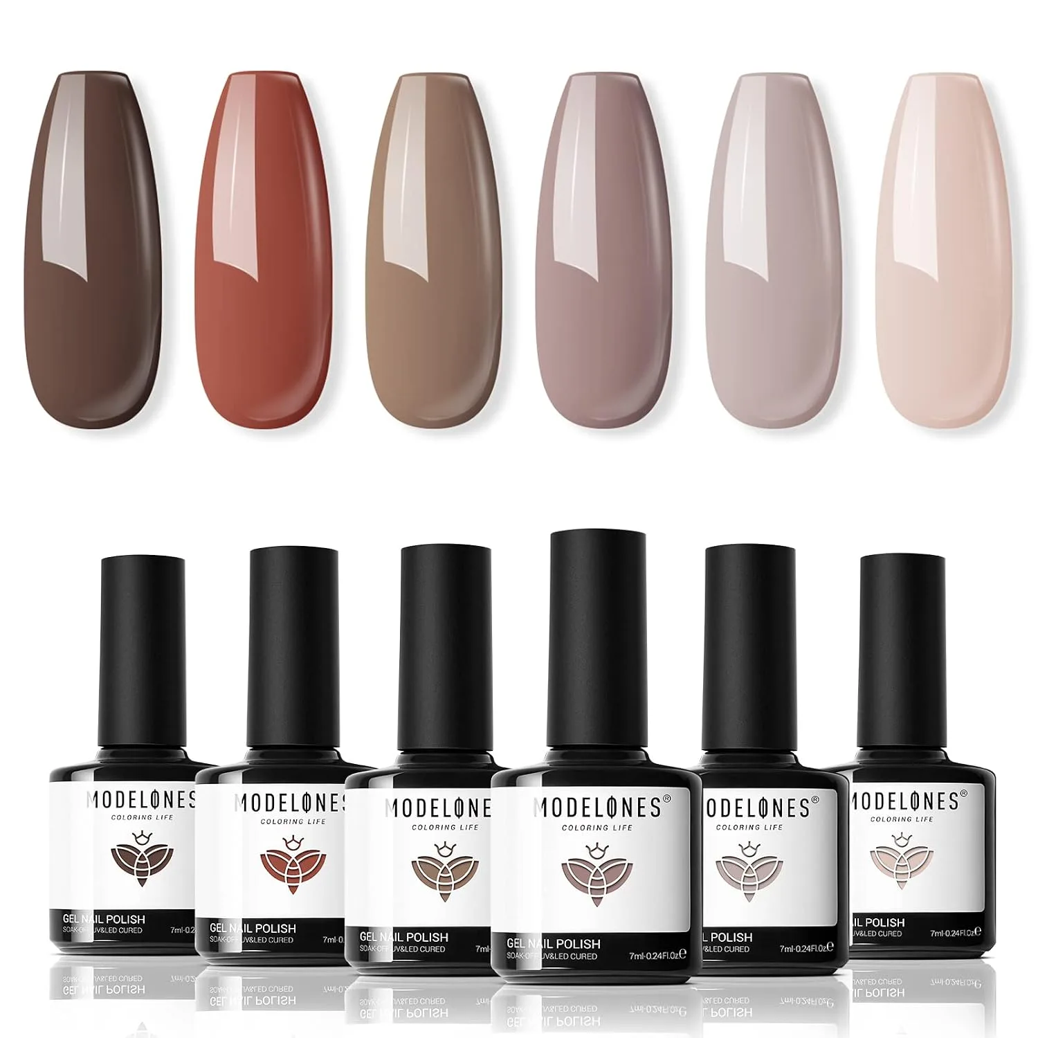 modelones Gel Nail Polish Set Nude 6Colors Brown Caramel Maroon