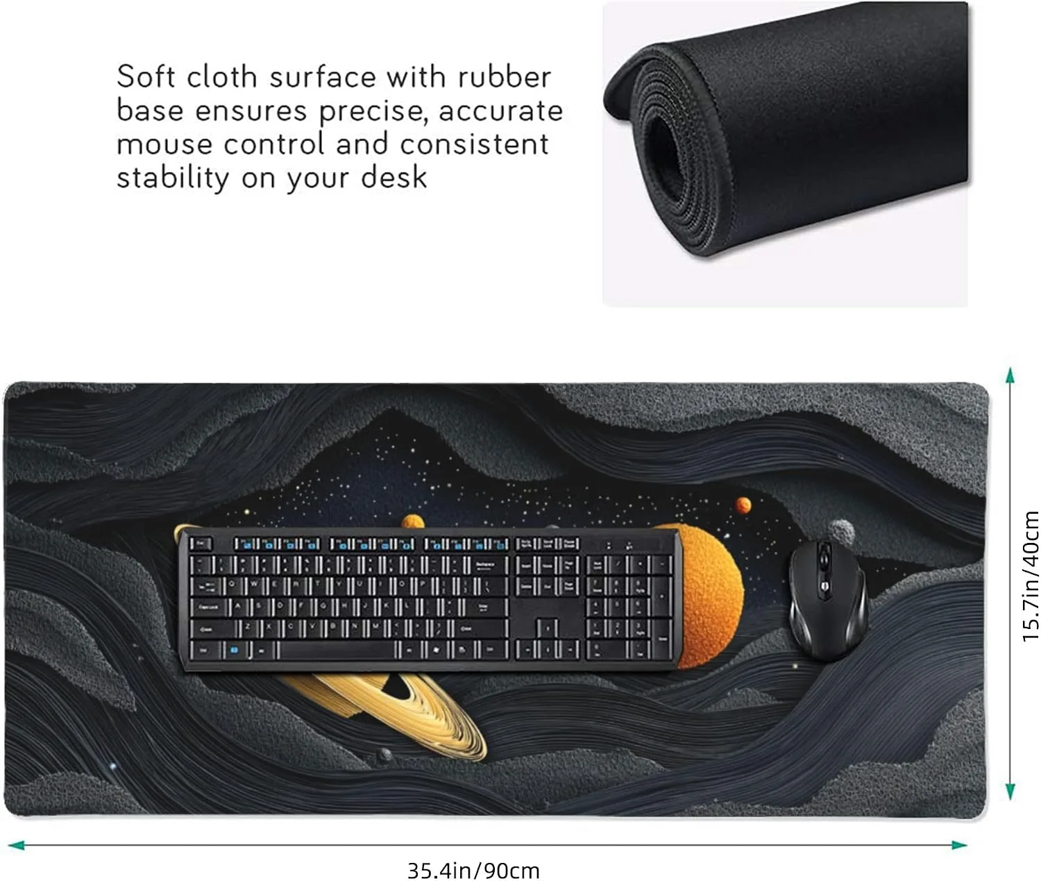 Galactic Space Planet Large Gaming Mouse Pad, Non-Slip Rubber Base, Desk Keyboard Mat, 35.4" x 15.7", Gift for Teens