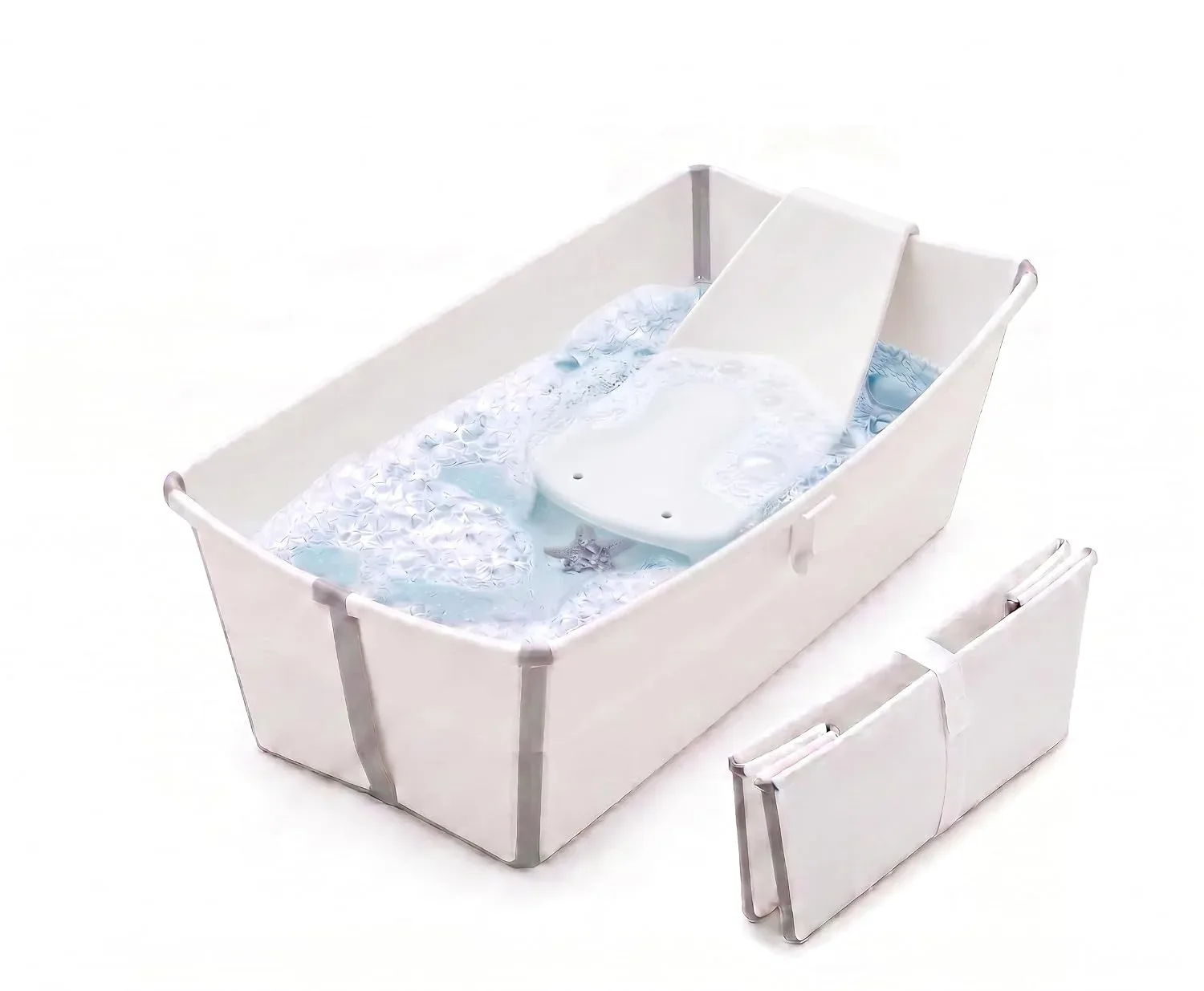 Bañera Stokke Flexi Bath Bundle plegable con soporte para recién nacido blanco gris
