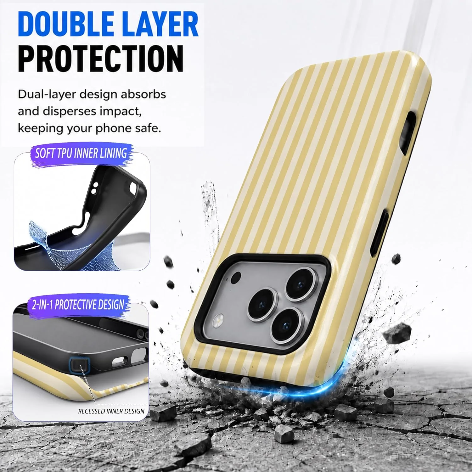Magnetic for iPhone 17 Pro/18 Pro Phone Case, Chic Butter Yellow Striped