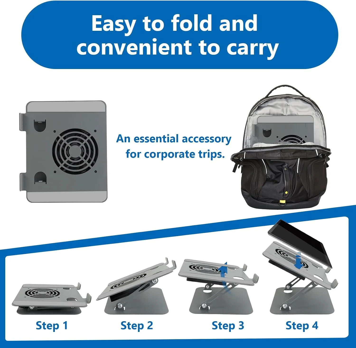 Laptop Cooling Stand with Fan and One Key Switch, Adjustable Laptop Riser