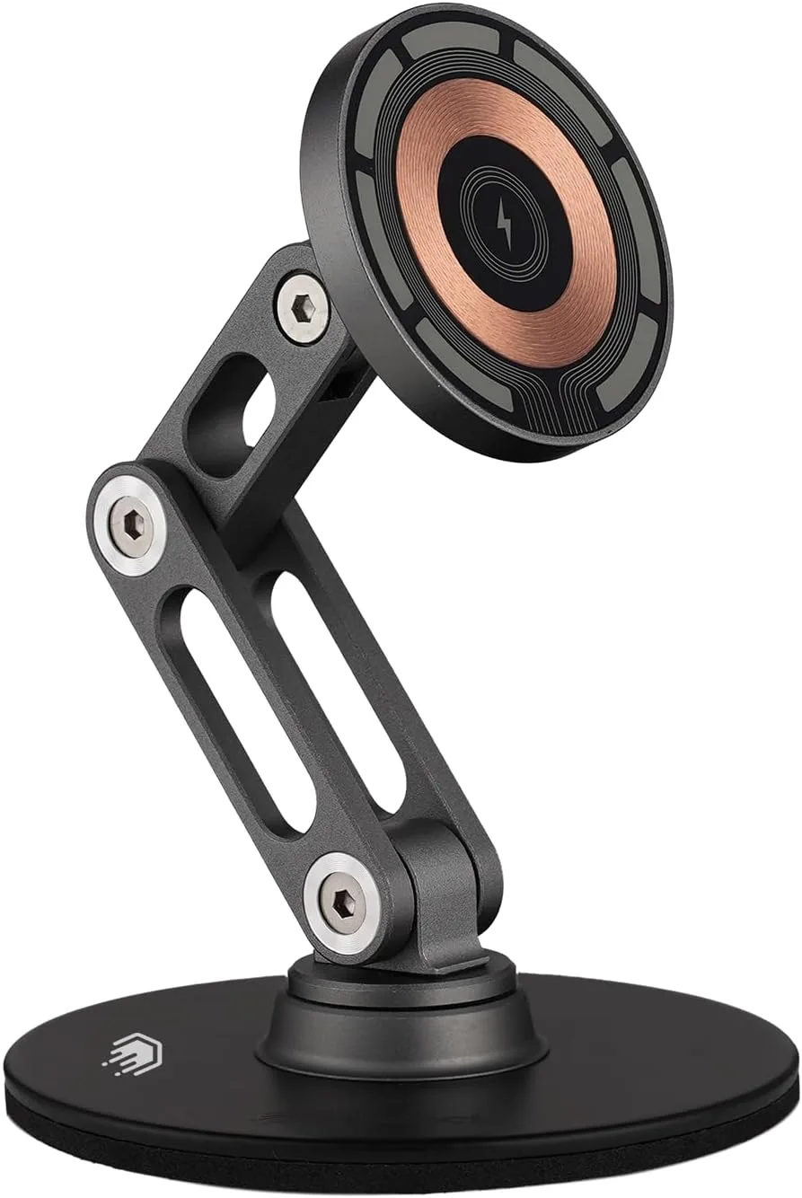 ClikDock Cell Phone Magnetic Wireless Charger Stand, 360° Spin, Aluminum Construction, Compatible with MagSafe Phones for iPhone & Andriod (Space Grey)