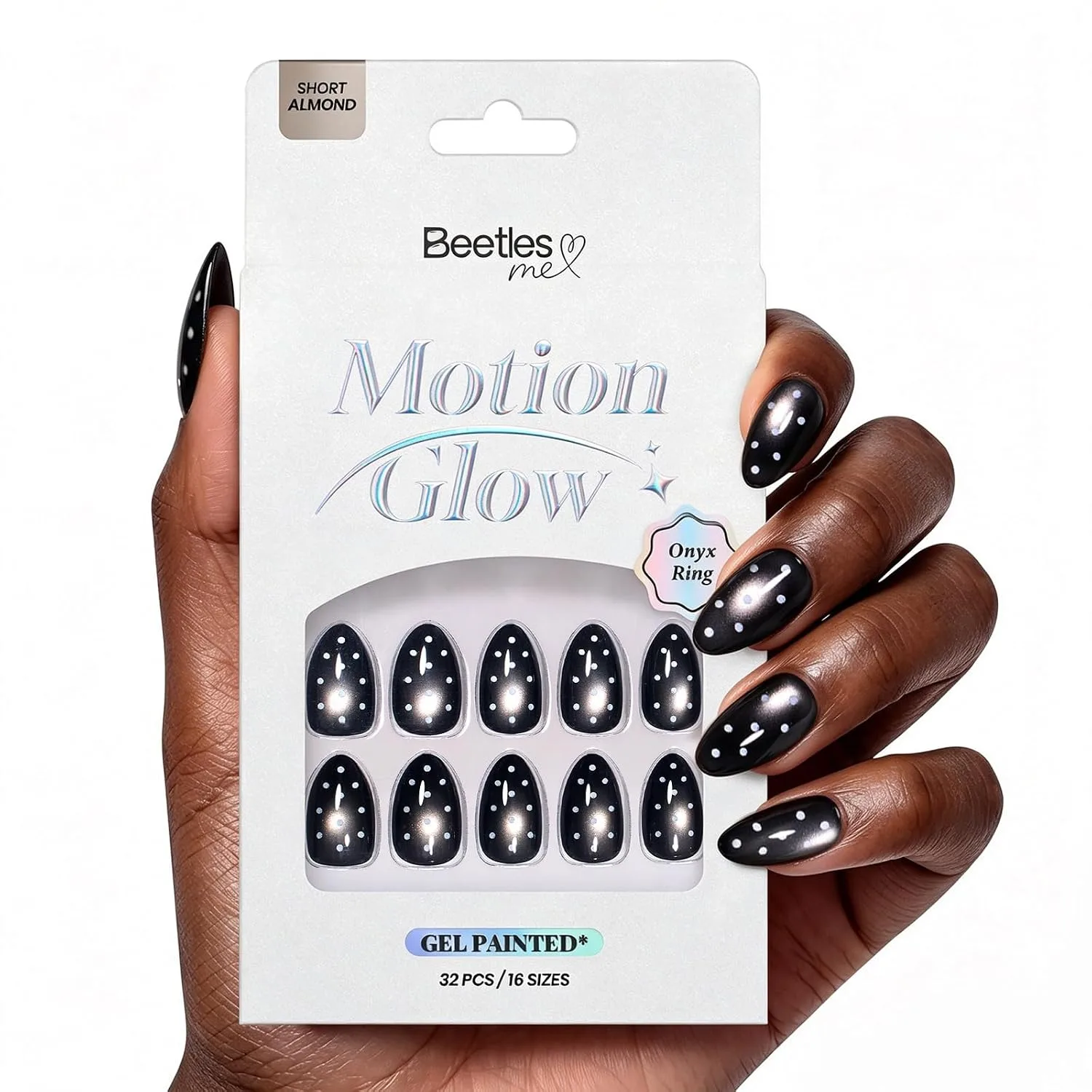 Beetles Halloween Press On Nails Short Almond, 32 PCS, Black Cat Eye