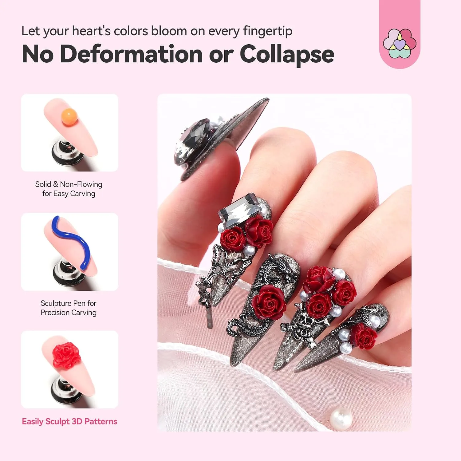 SAVILAND Non-Sticky 3D Sculpting Gel for Nail Art, 12 Colors Black White