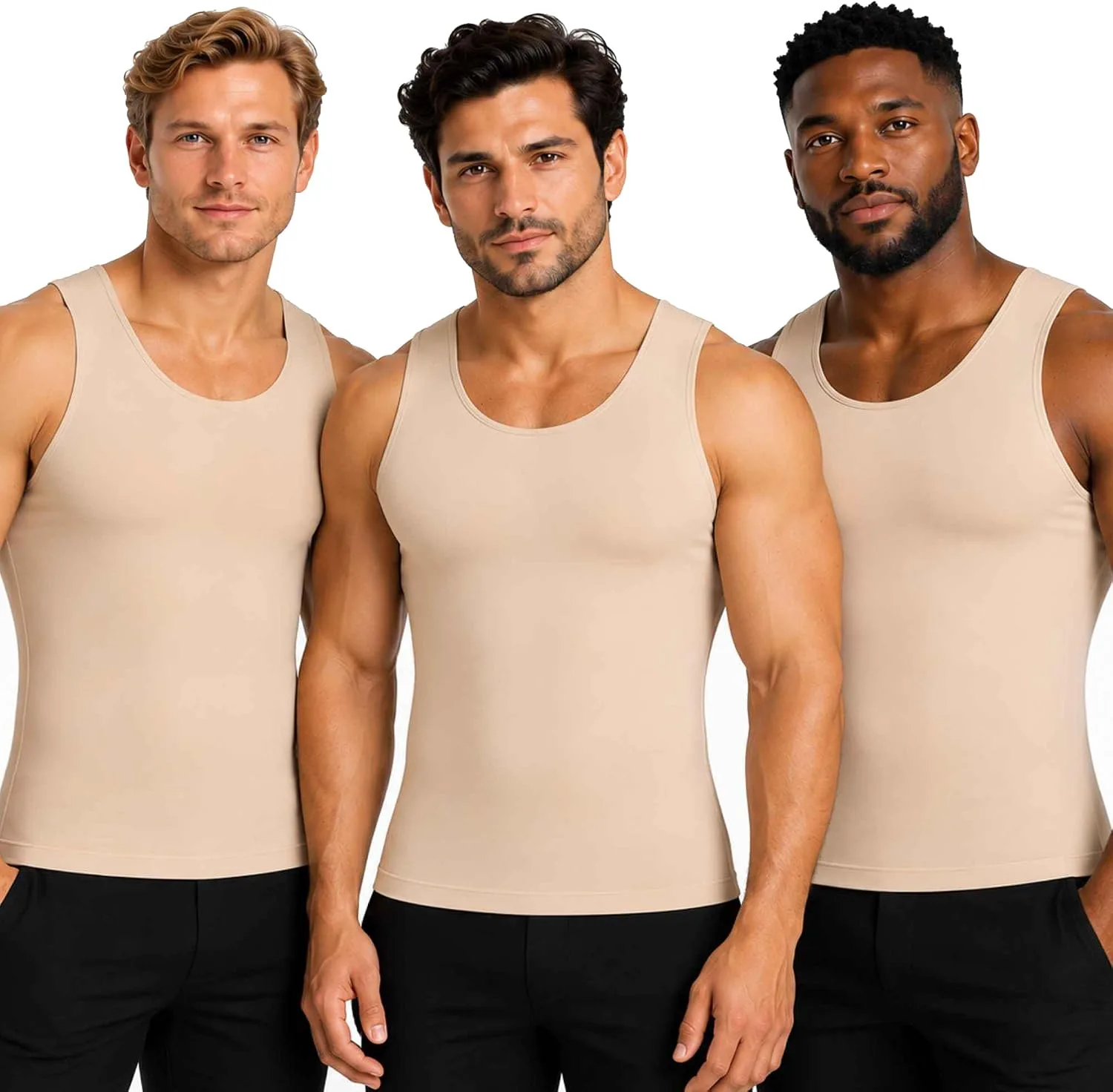 Insta Slim - Made in USA 3 Pack Compression Muscle Tank Body Shapers for Men. Back Support, Slimming Shapewear Undershirt
