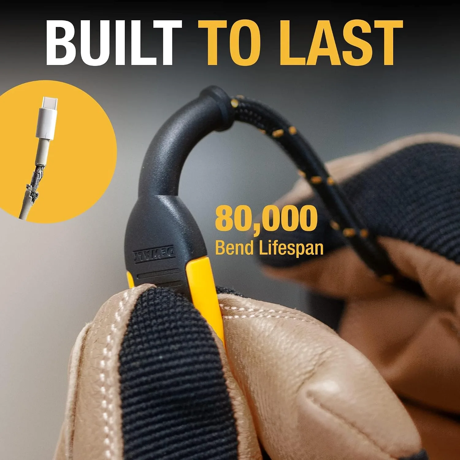 DEWALT Heavy Duty USB C Cable, Jobsite 60 Watt USB C Cable, 6 ft