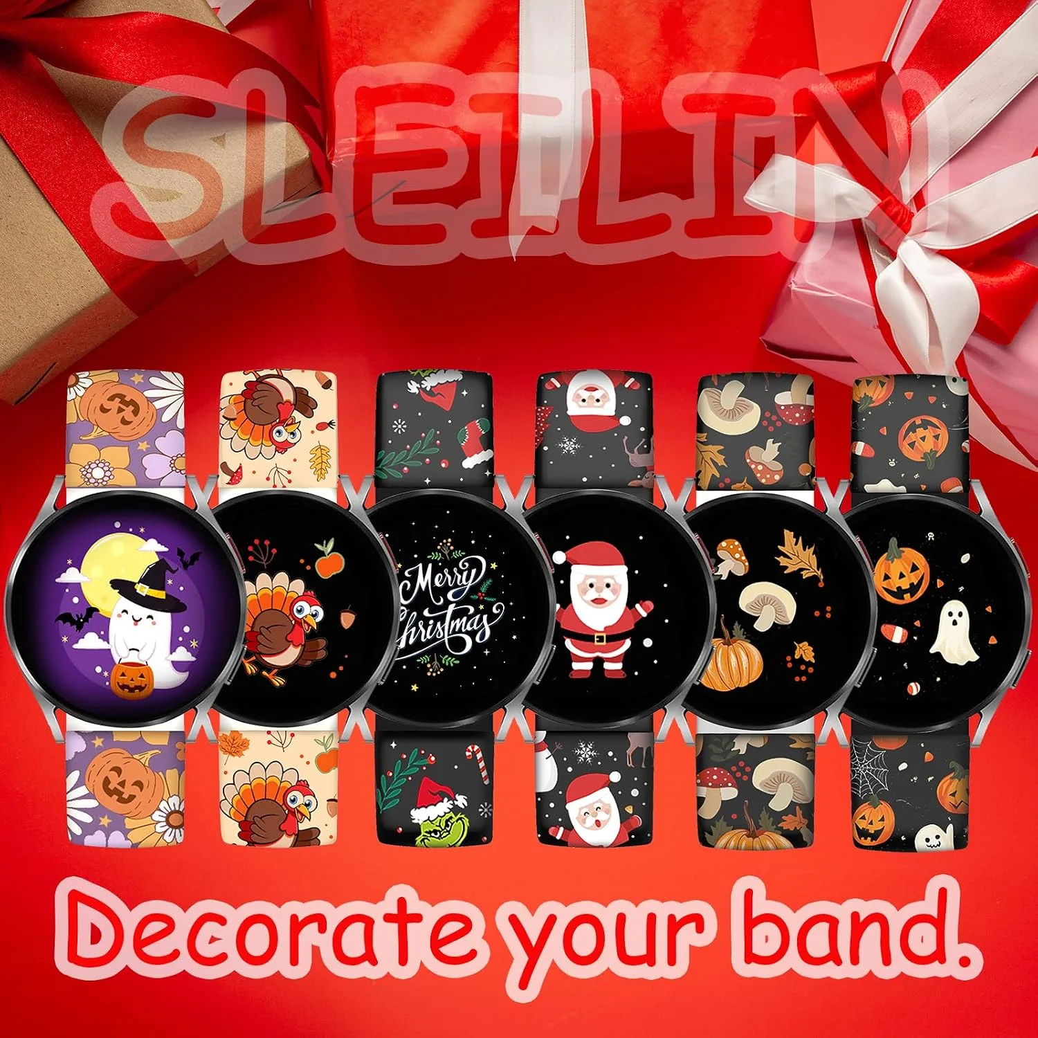 Christmas Halloween Bands Compatible with Samsung Galaxy Watch 7 Band 6 5 4 Active 2 FE 40mm 44mm/Watch 6/4 Classic/5 Pro/3, 20mm Holiday Replacement Strap Band for Samsung Watch Bands Women