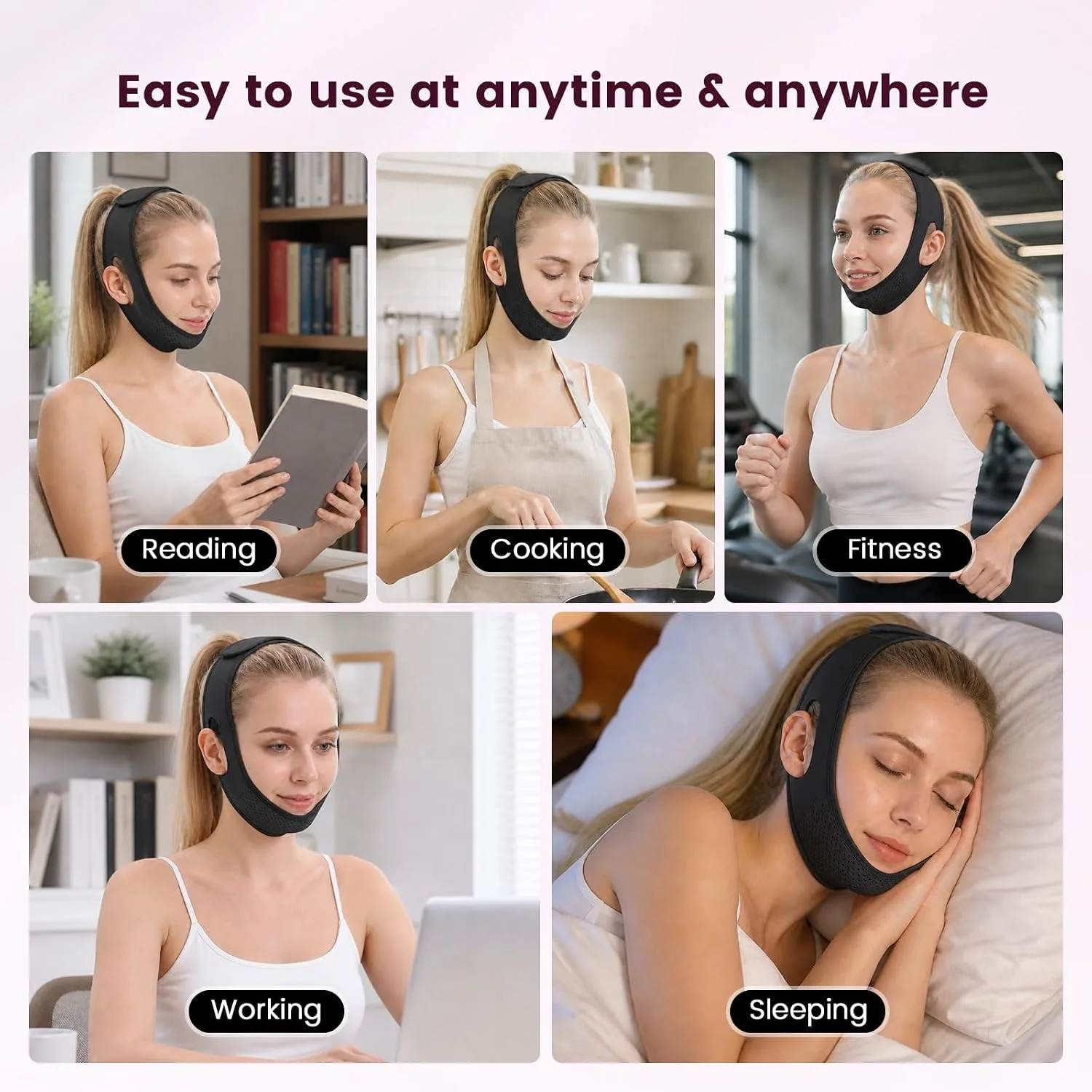 Reusable V Line Lifting Mask for Double Chin Reducer,chin strap for sleeping,jaw exerciser,Face Lift Belt Prevent Sagging,Black