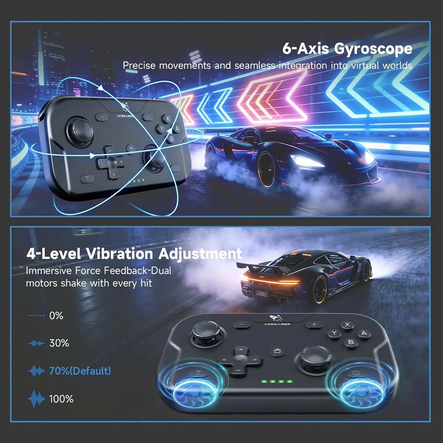 AceGamer 2 Pack Wireless Pocket Controller for Nintendo Switch/Switch 2/Android/iOS/PC/Steamdeck, Joystick Lift and Down Design, Bluetooth Gamepad with 6-axis Gyroscope/Turbo/Vibration/ 1000Hz